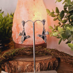 Marcasite, Onyx and Garnet Bird Earrings - Sterling Silver