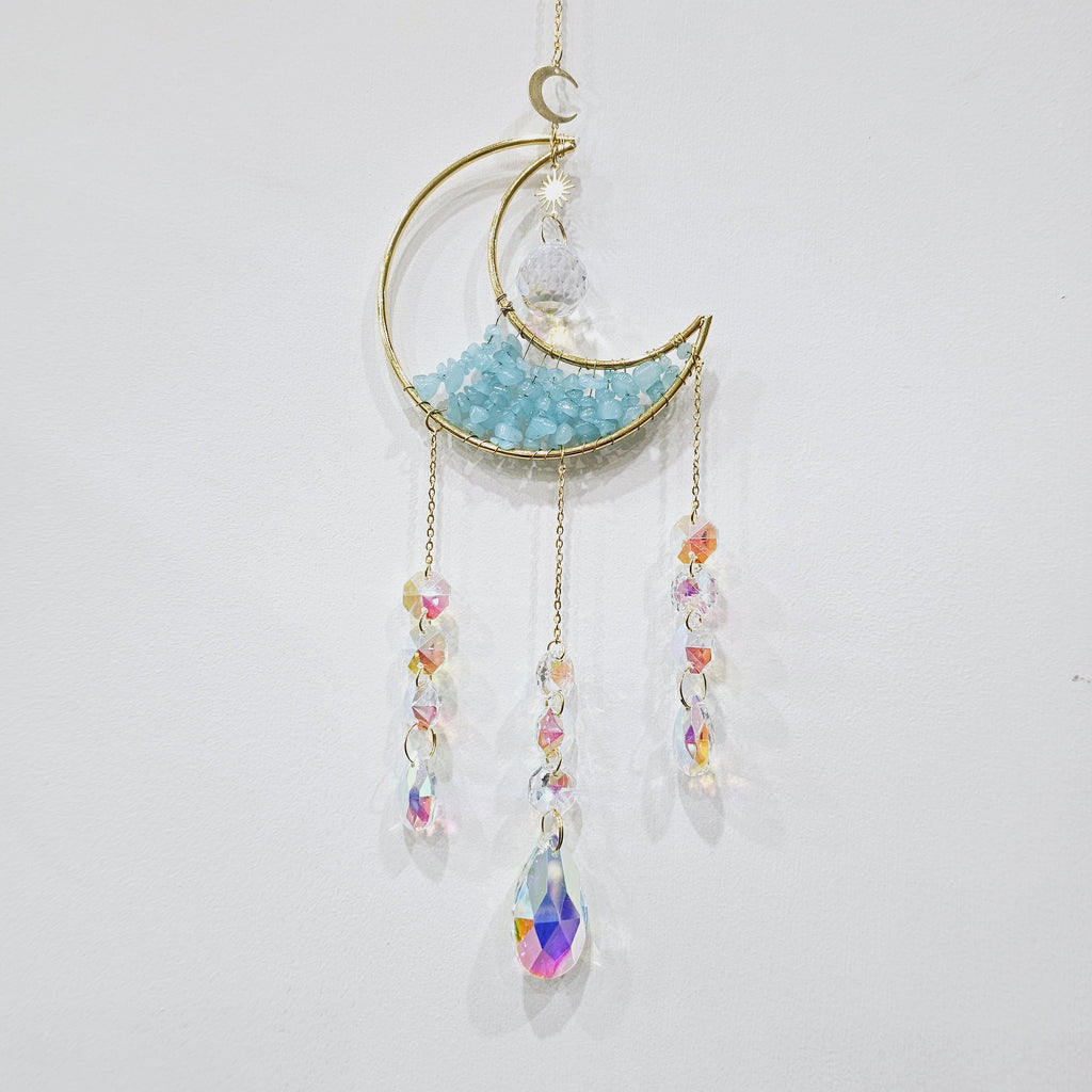 Blue Aquamarine Moon Suncatcher