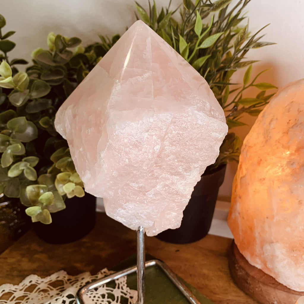 Rose Quartz Freeform on Metal Stand