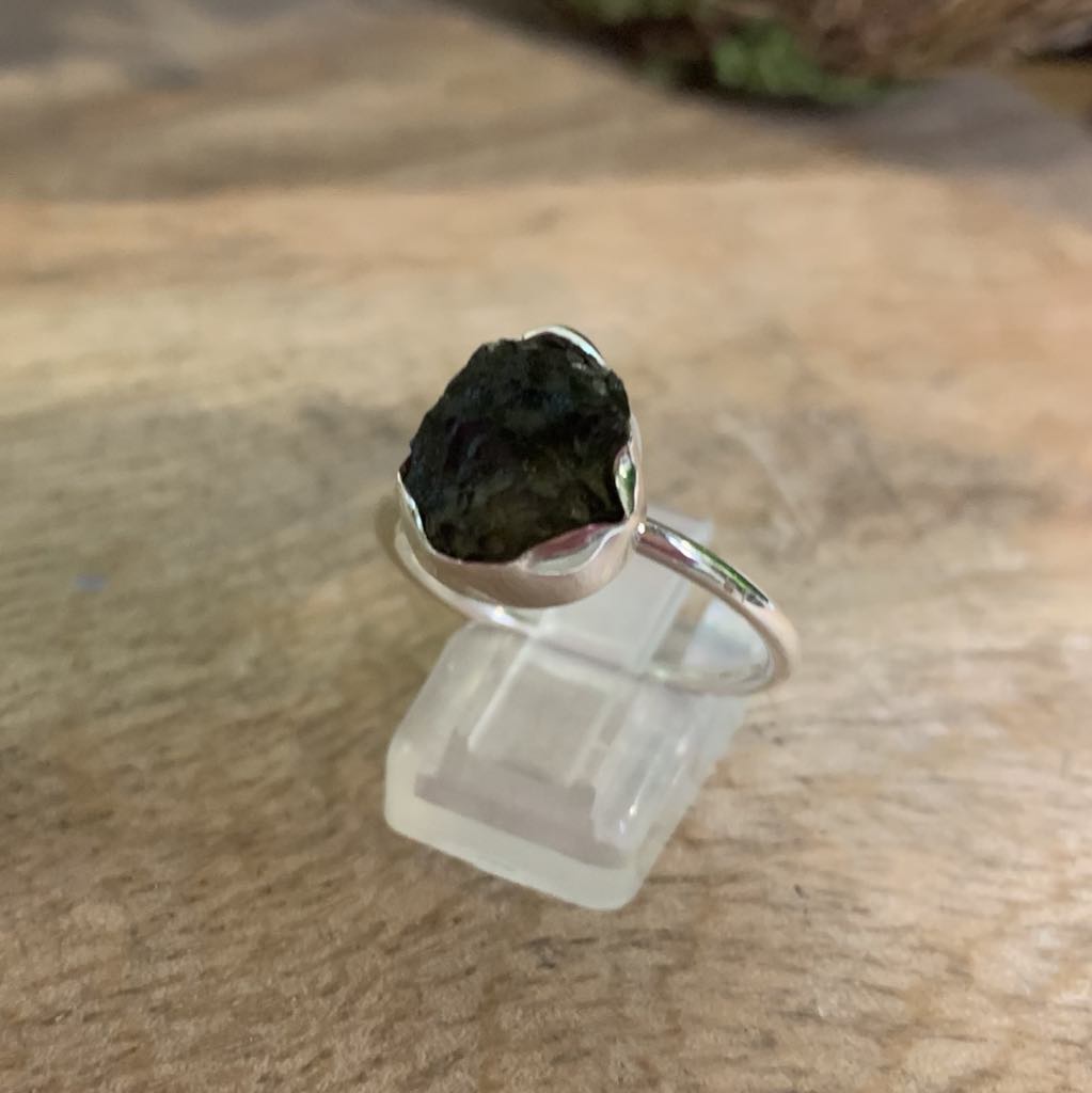 Moldavite Sterling Silver Ring Size 10