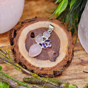 Rose Quartz and Amethyst Sterling Silver Pendant