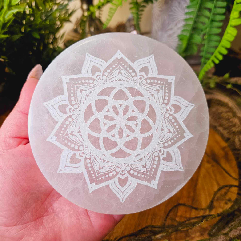 Selenite Round Mandala Charging Plate