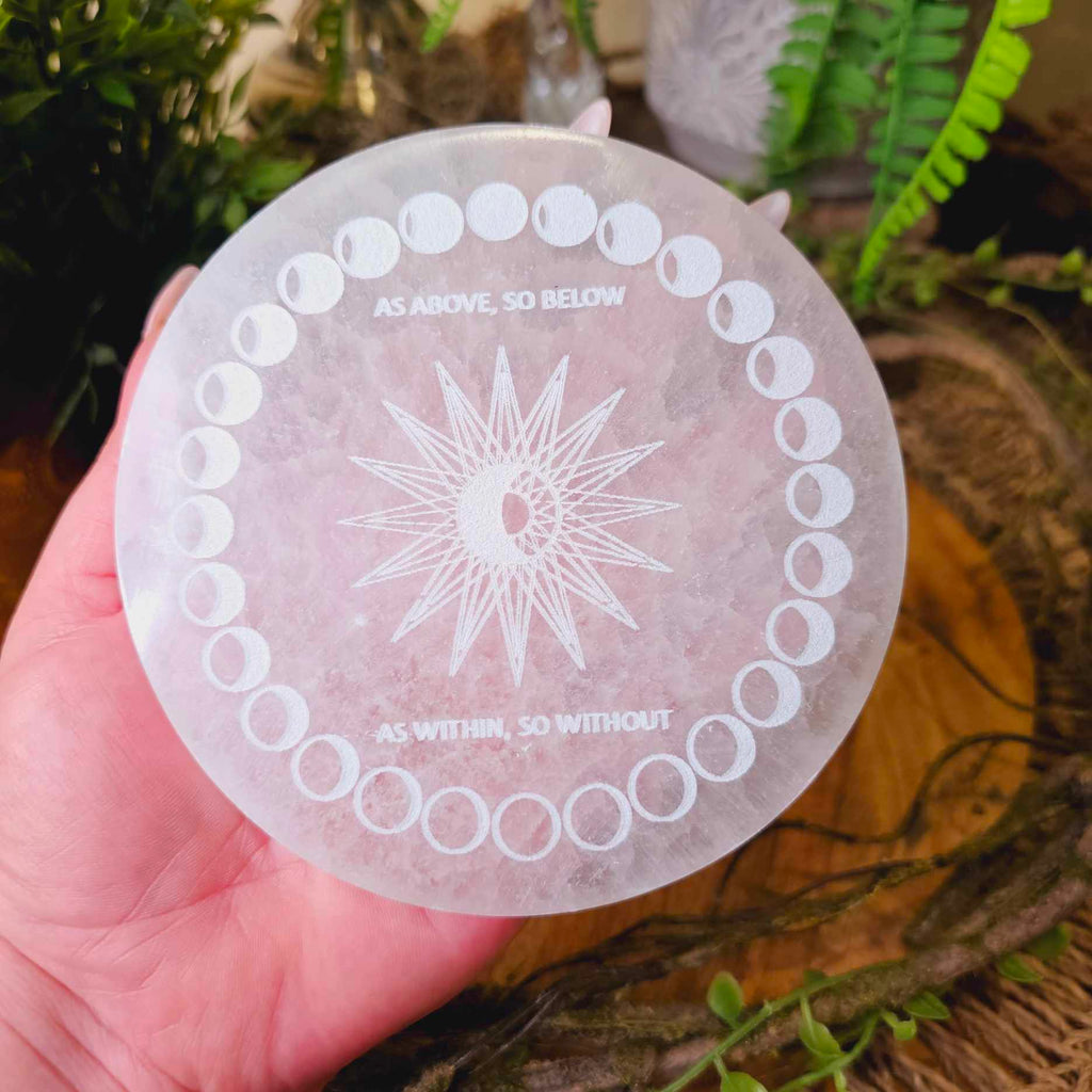 Selenite Round Moon Phase Charging Plate