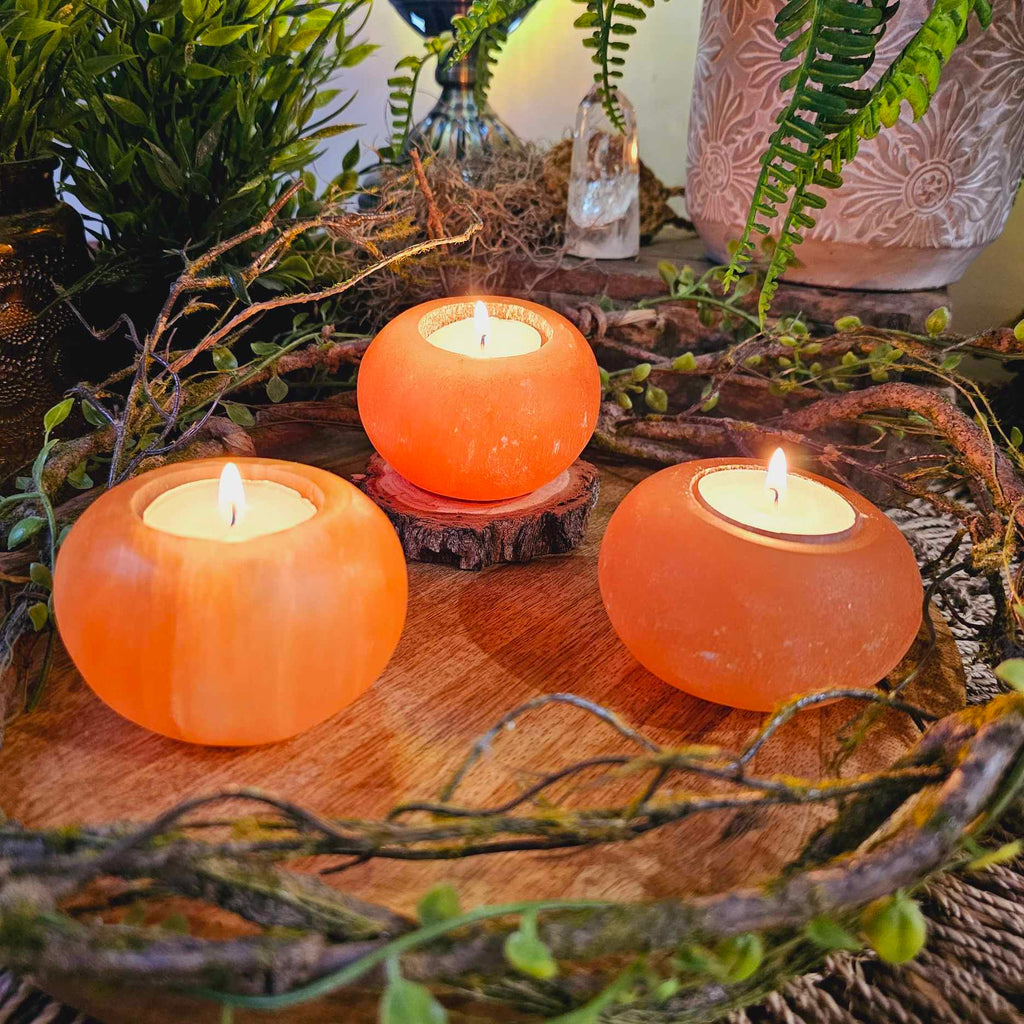 Orange Selenite Tea Light Holder