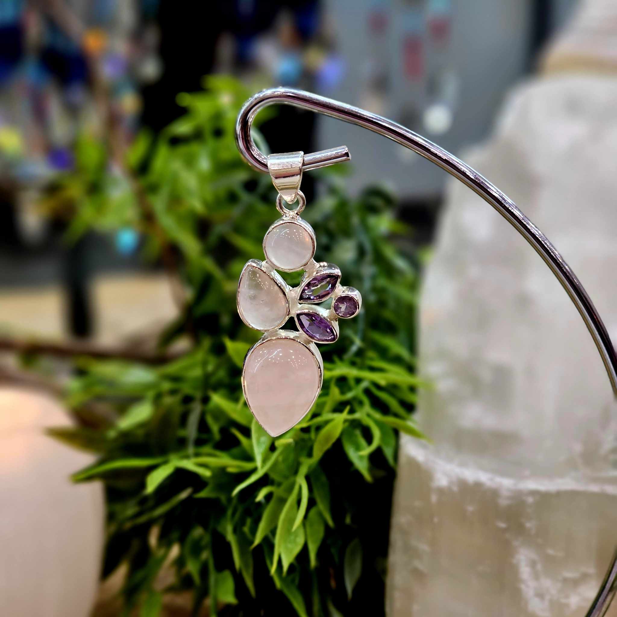 Rose Quartz and Amethyst Sterling Silver Pendant