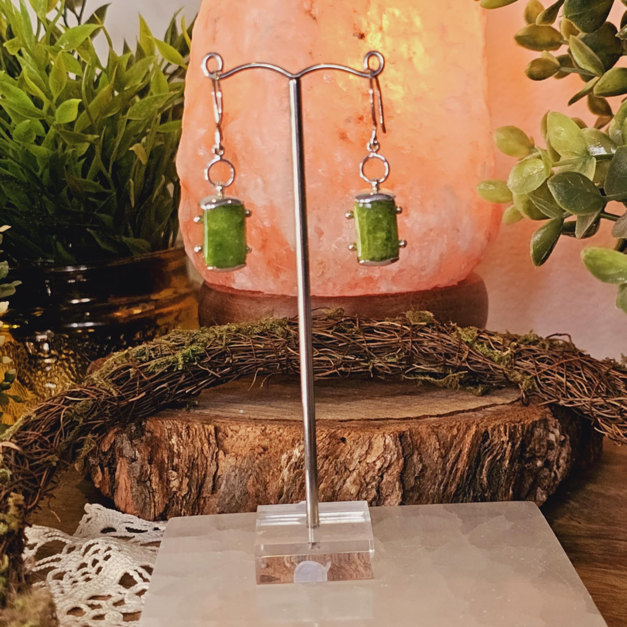 Nephrite Jade Sterling Silver Earrings