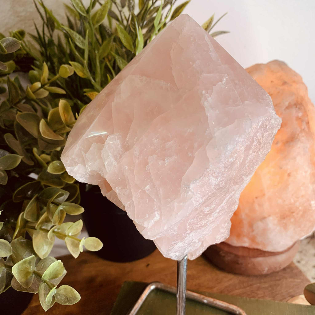 Rose Quartz Freeform on Metal Stand