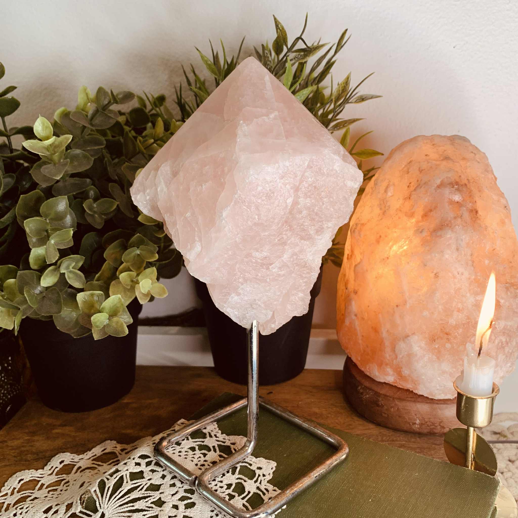 Rose Quartz Freeform on Metal Stand