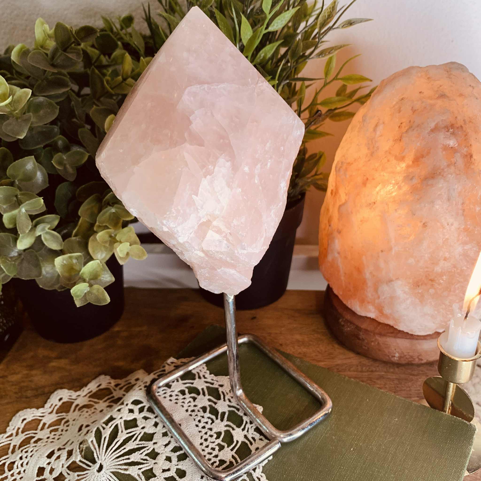 Rose Quartz Freeform on Metal Stand