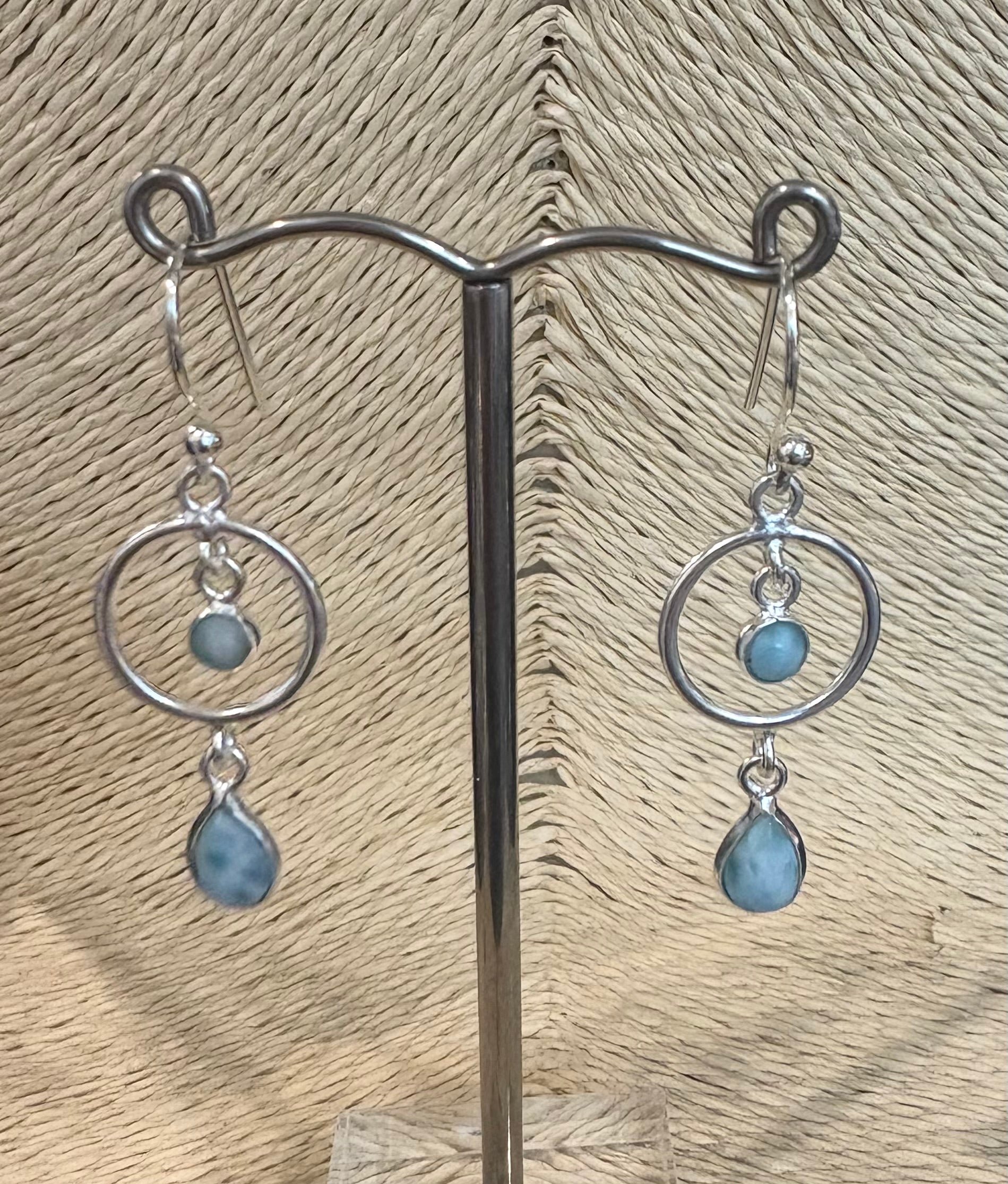 Double Larimar Silver Earrings