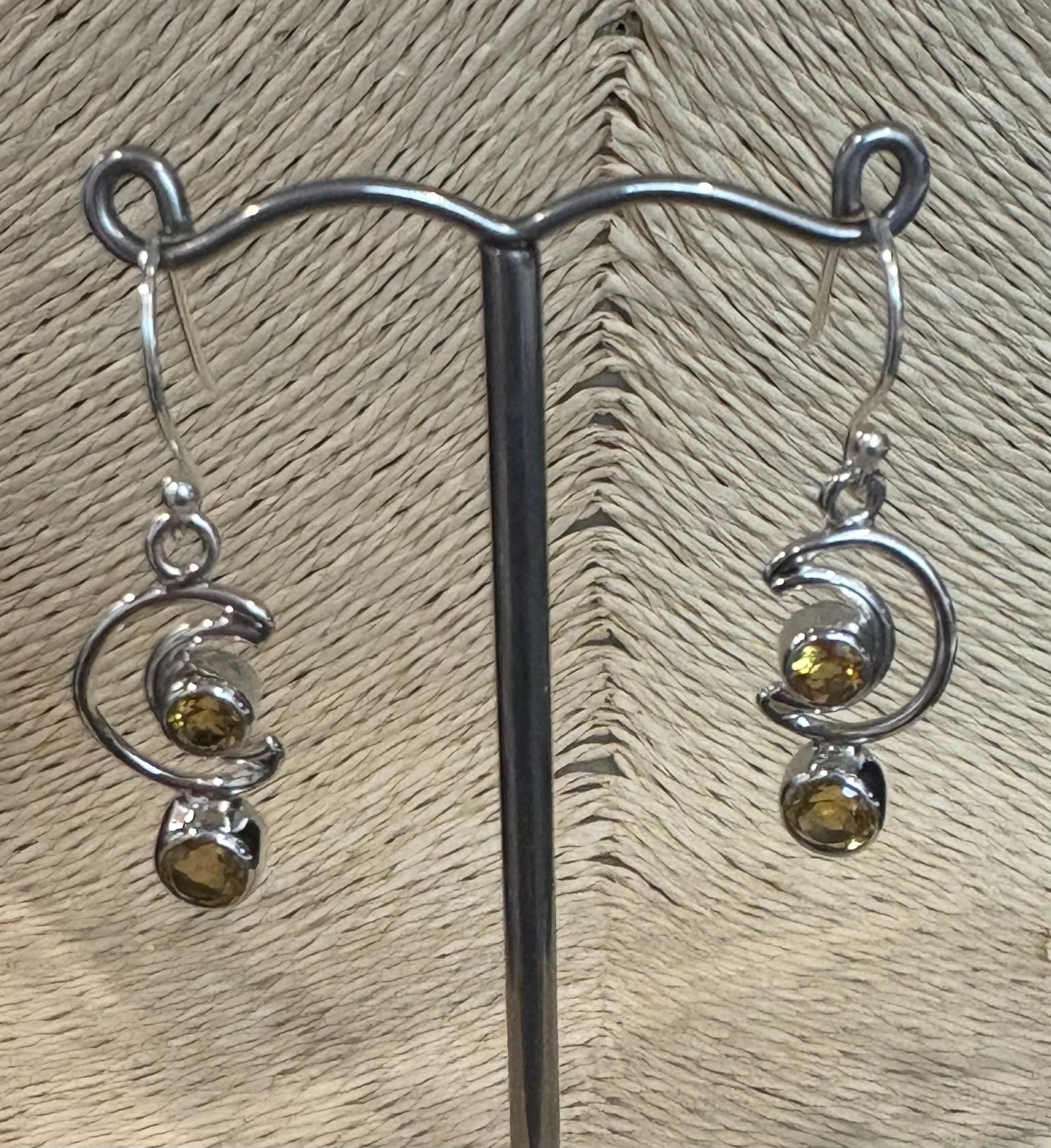 Citrine Silver Moon Earrings
