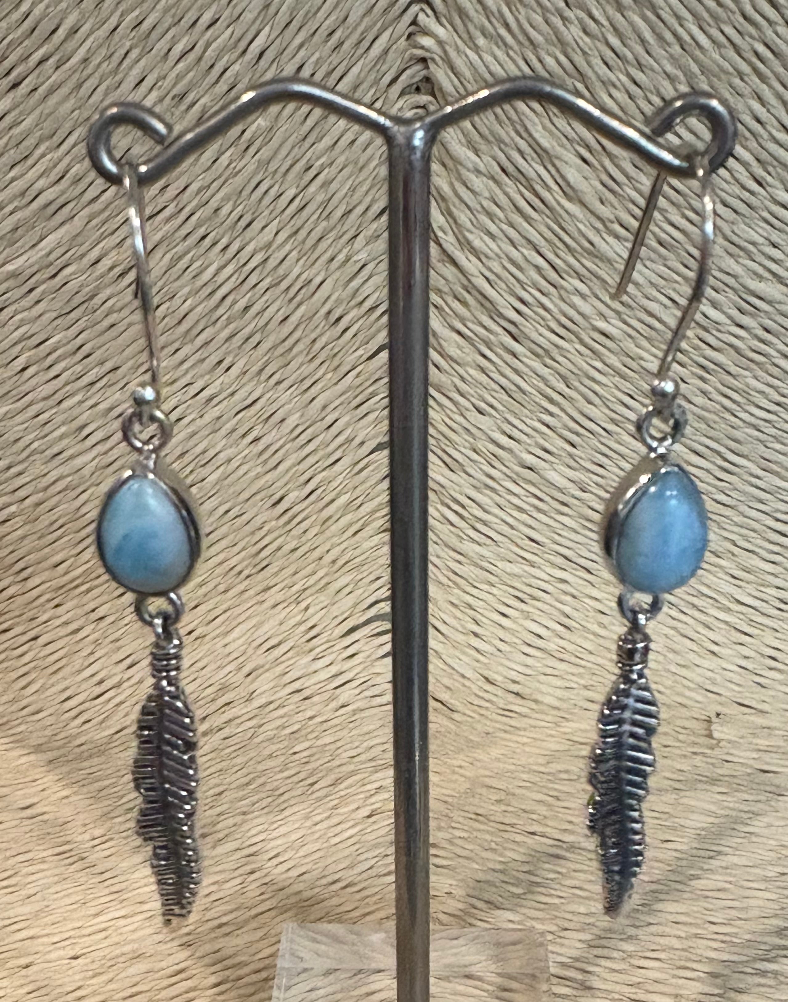Larimar Feather Earrings