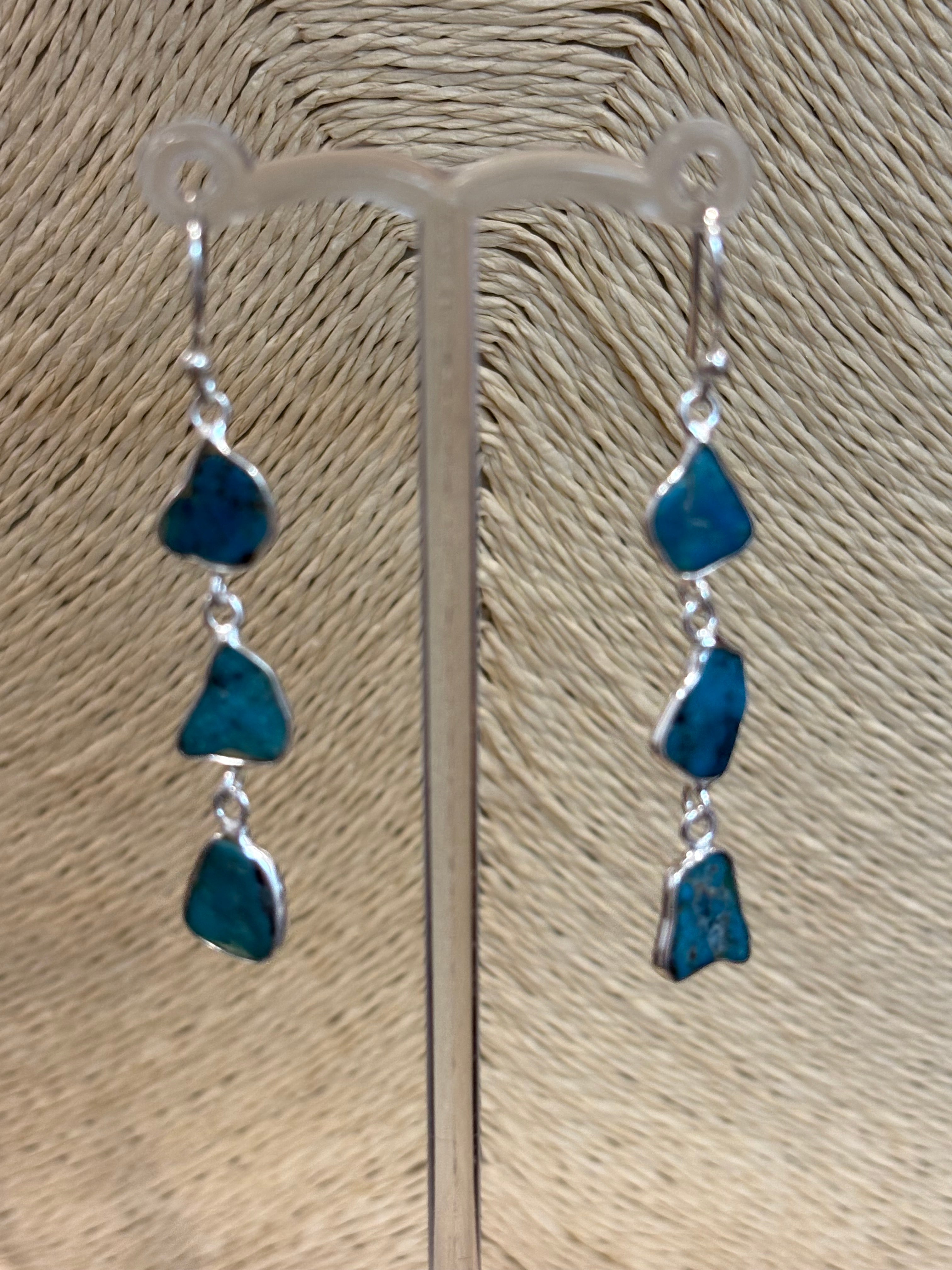Blue Apatite Rough 3 Stone Earrings