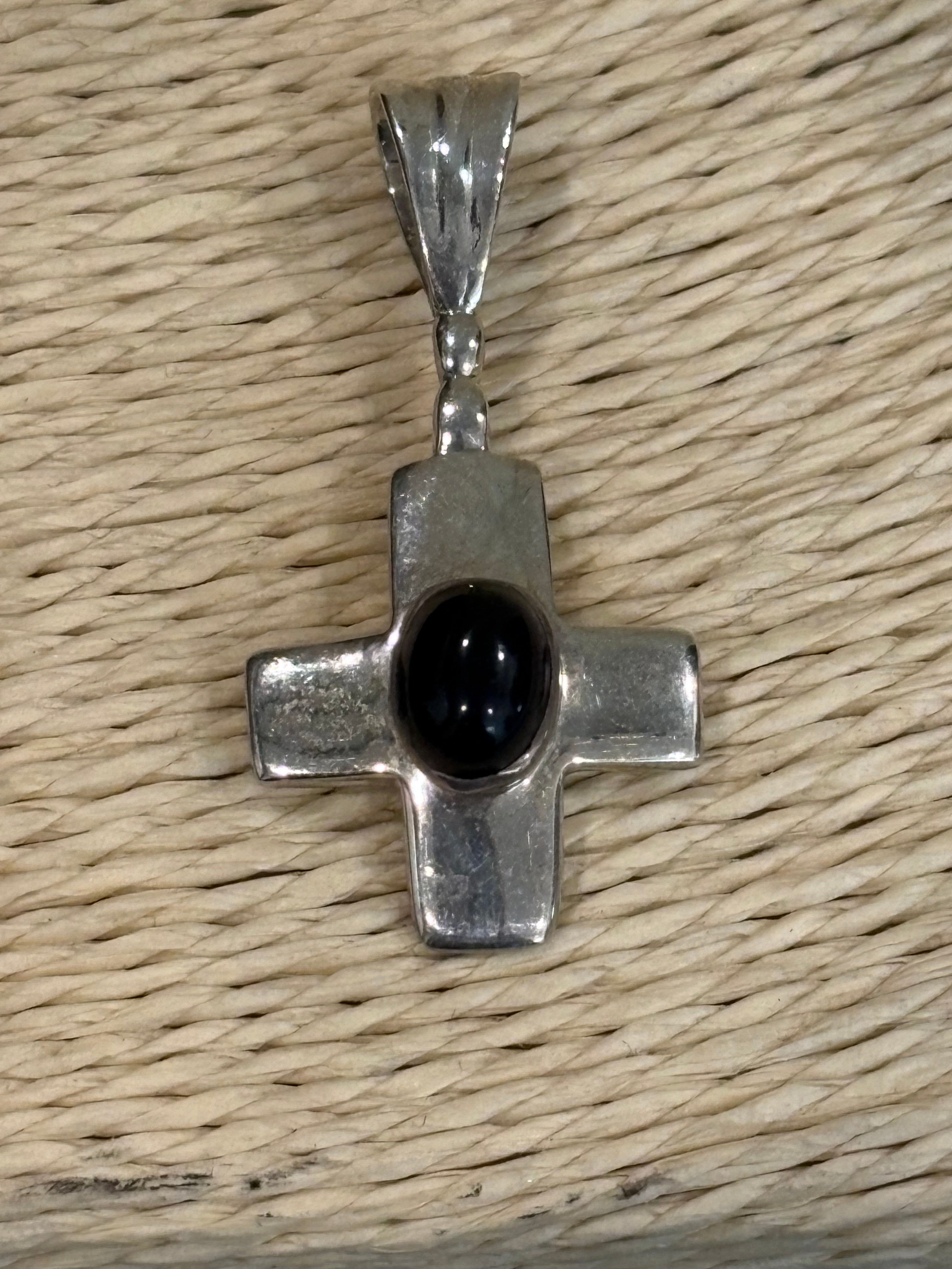 Silver Cross Onyx Pendant