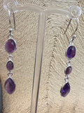 Amethyst 3 Stone Silver Earring
