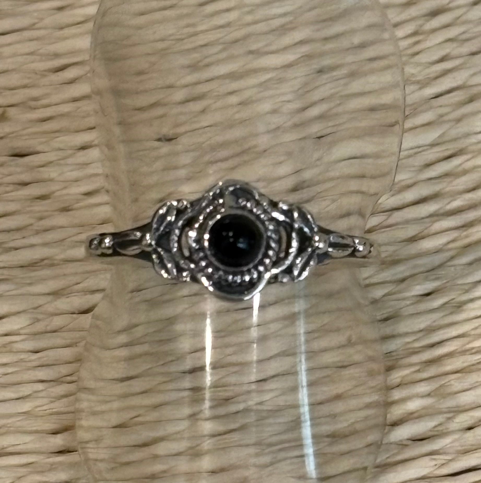 Onyx Silver Rose Ring