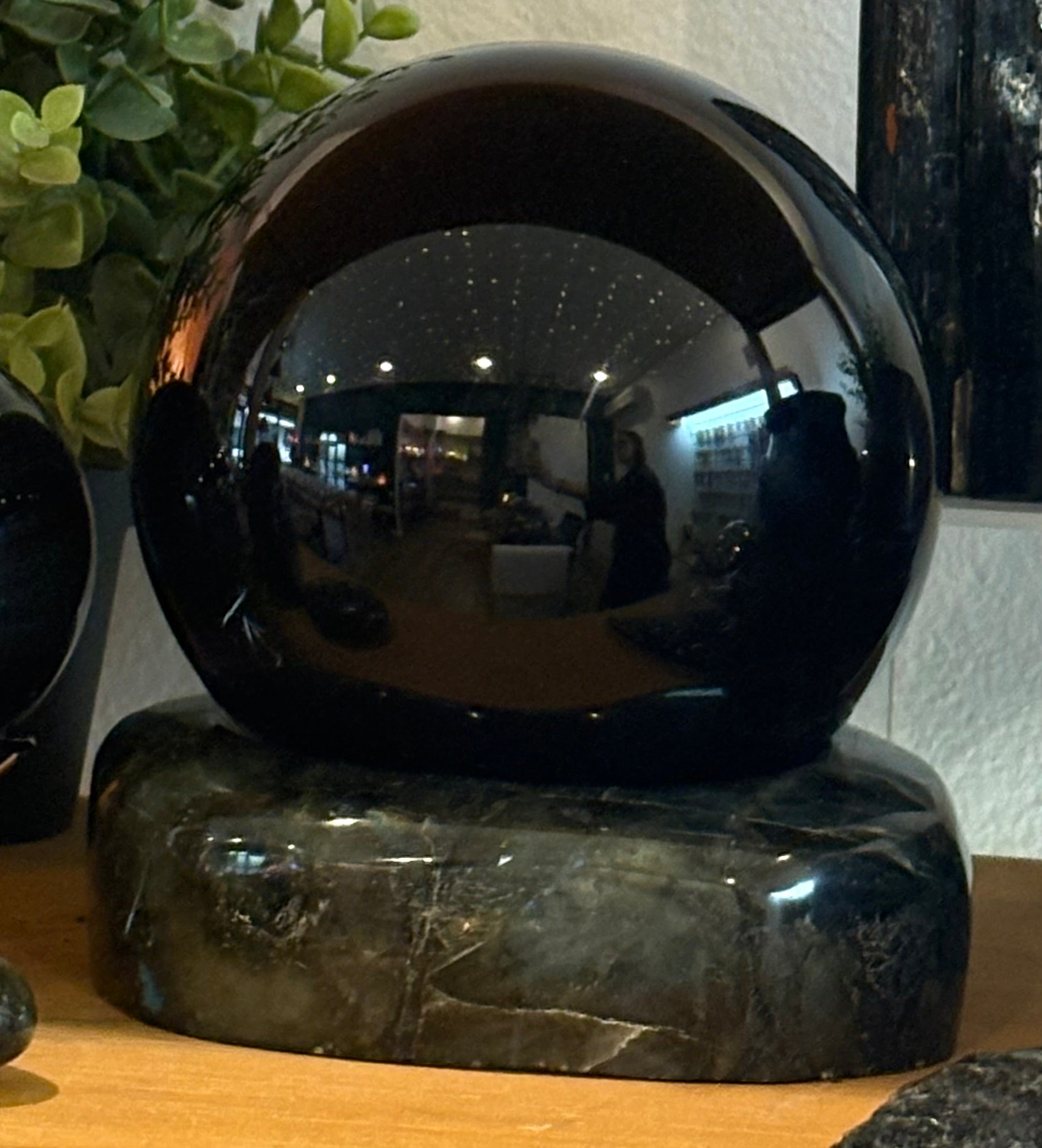 Black Obsidian Sphere on Labradorite Base