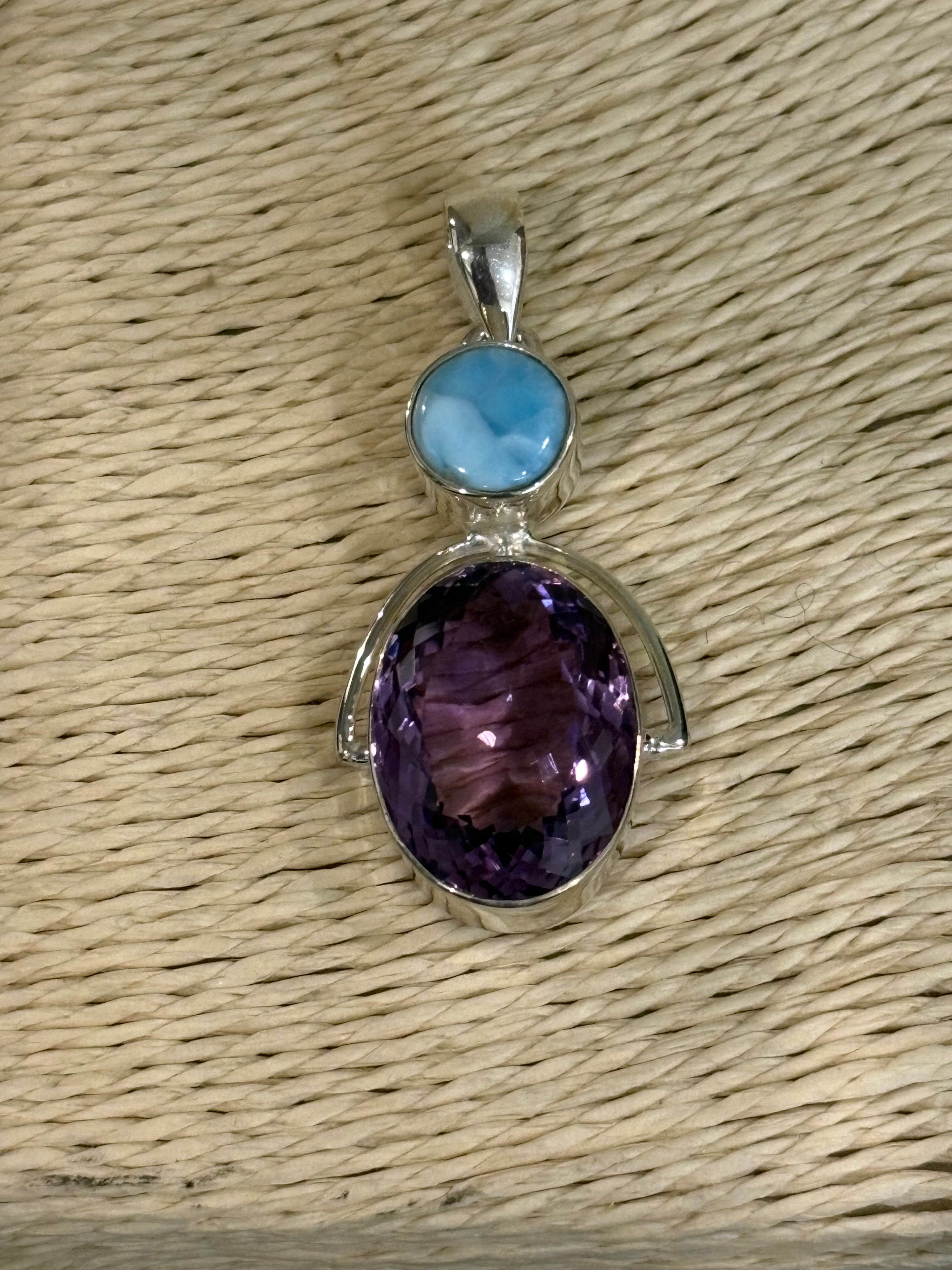 Amethyst and Larimar Pendant