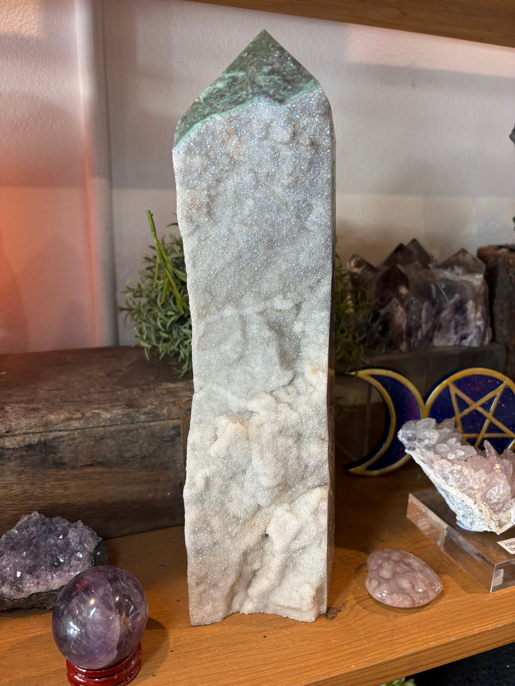 Large Aura Druzy Quartz Box Work Obelisk