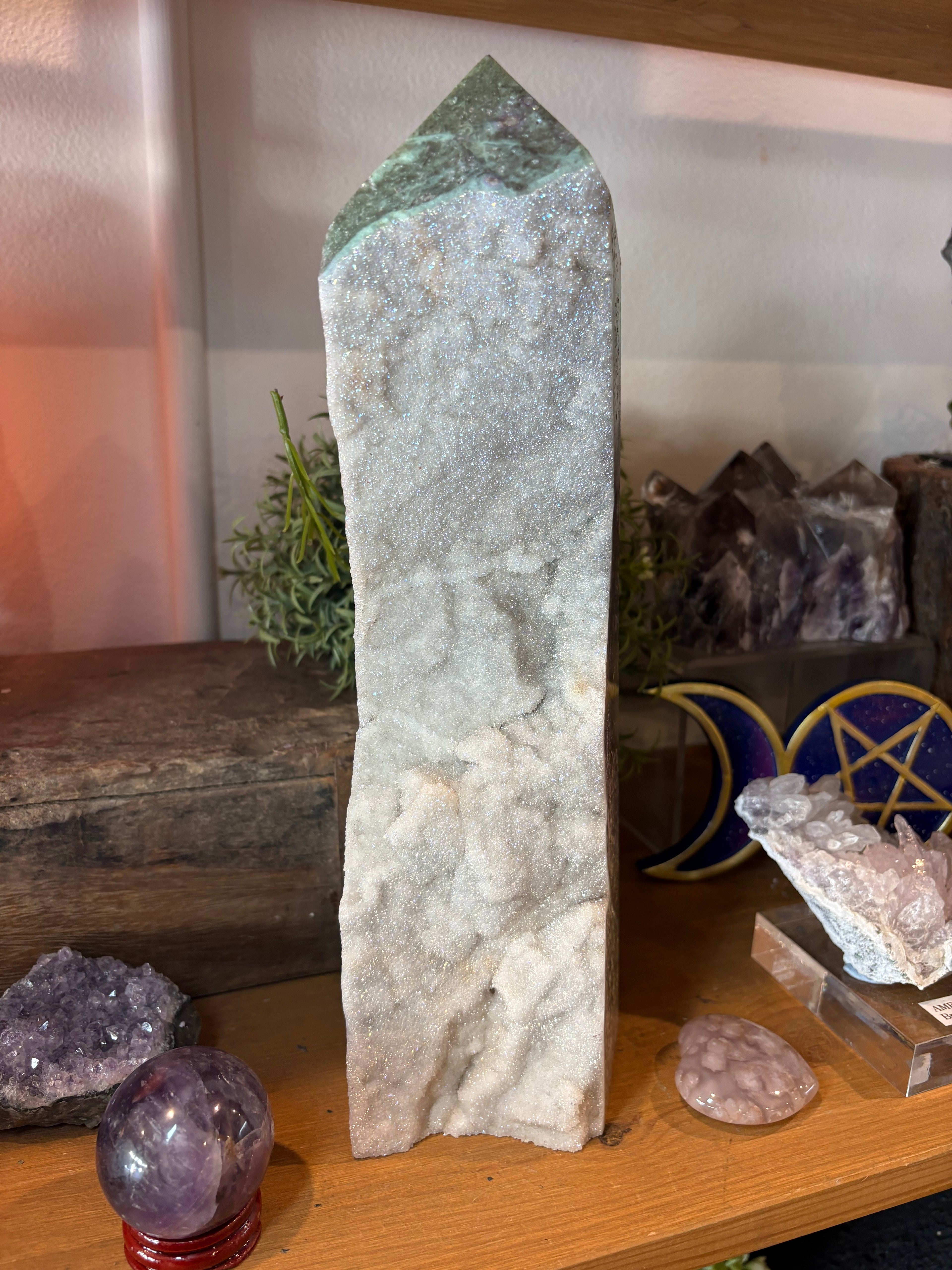 Large Aura Druzy Quartz Box Work Obelisk