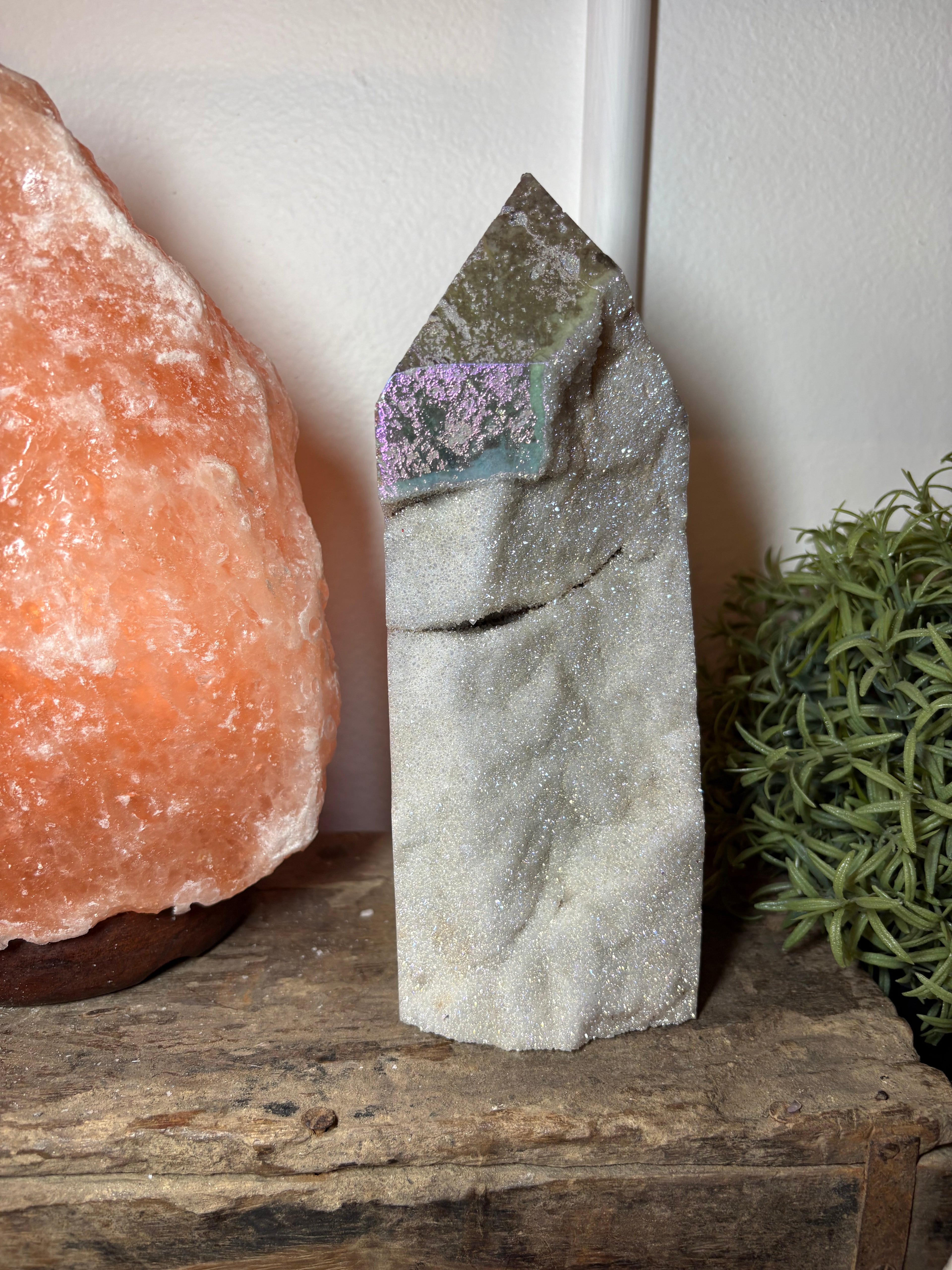 Medium Aura Druzy Quartz Box Work Obelisk