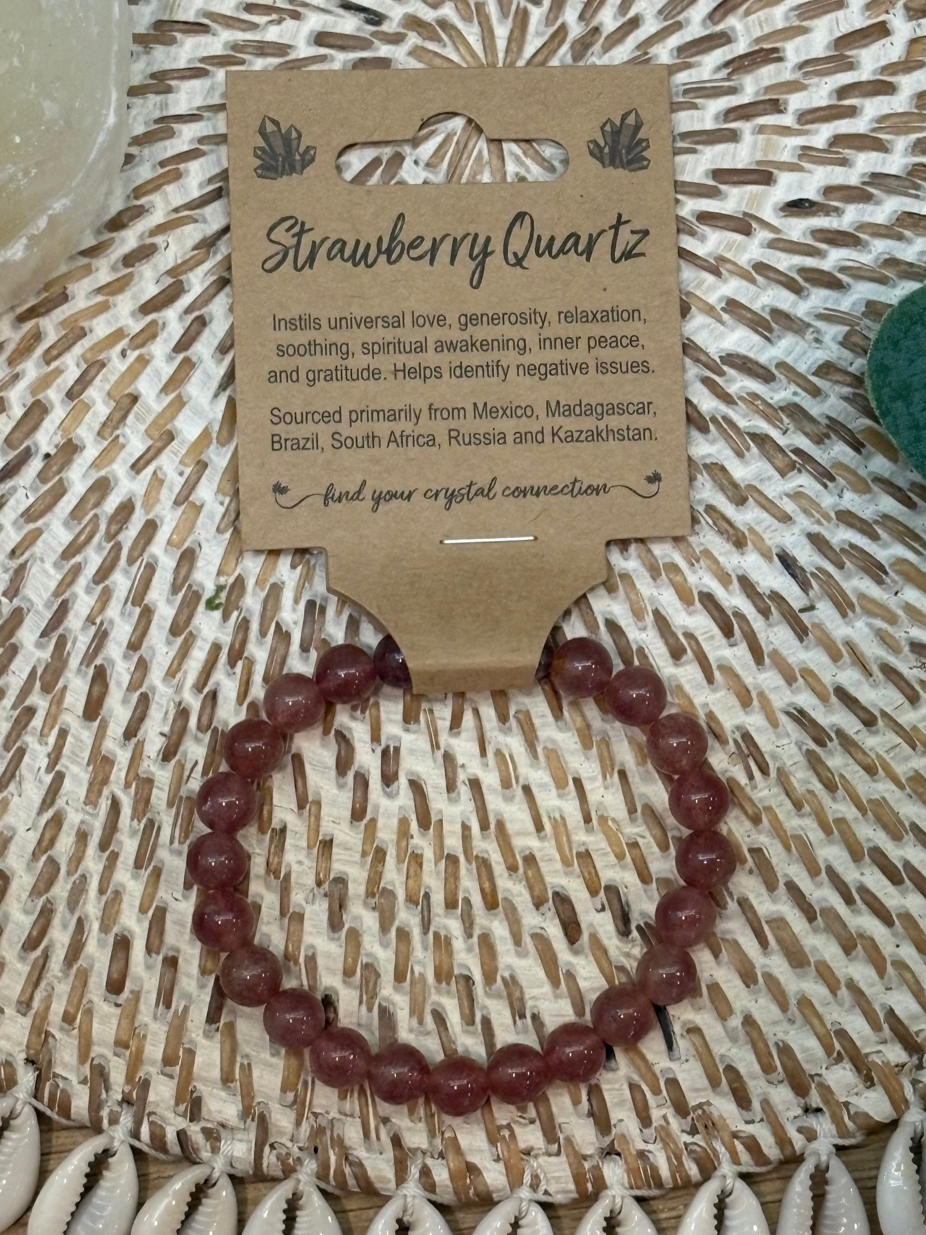 Strawberry Quartz Crystal Bead Bracelet