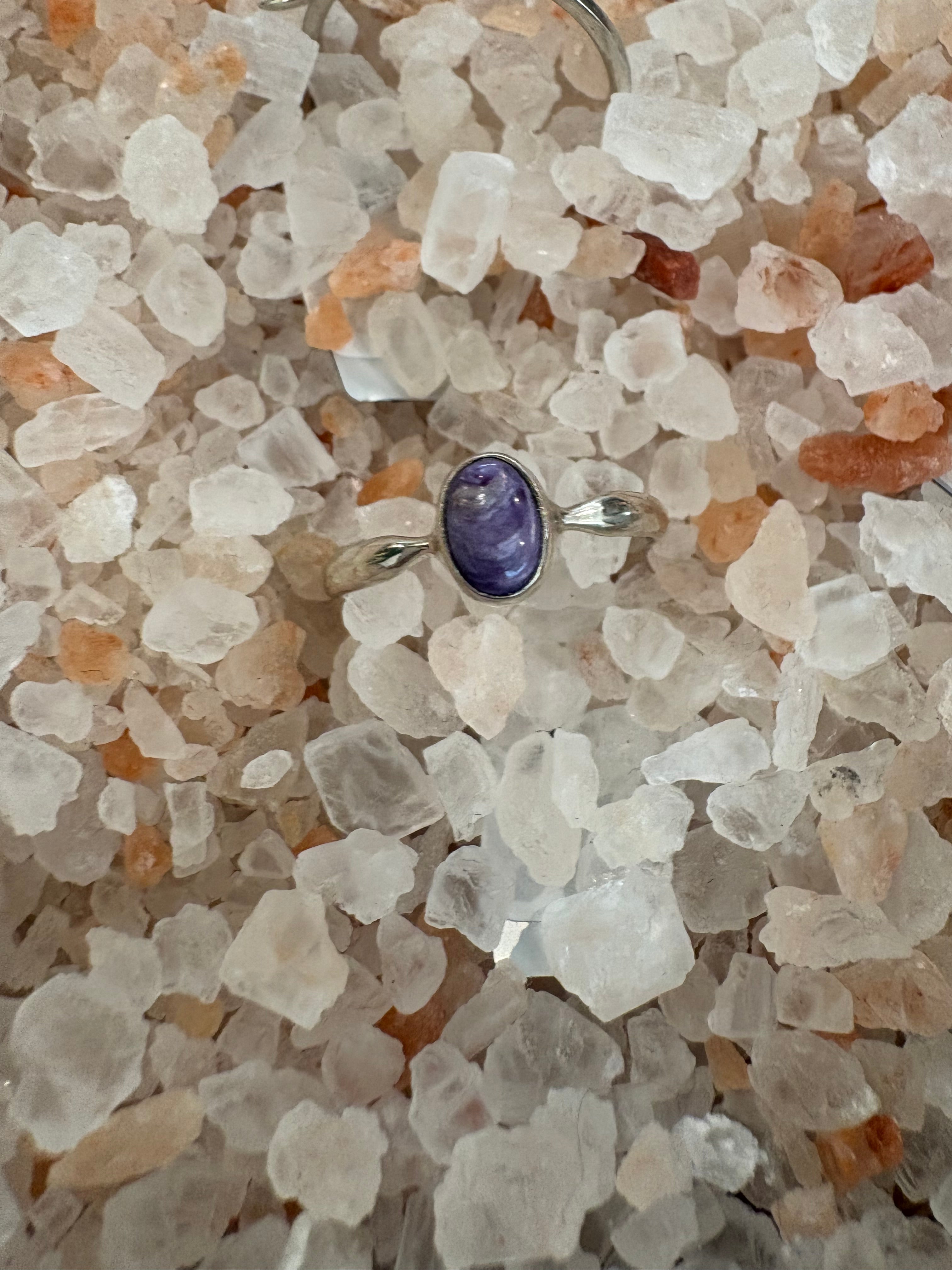 Charoite Round Silver Ring