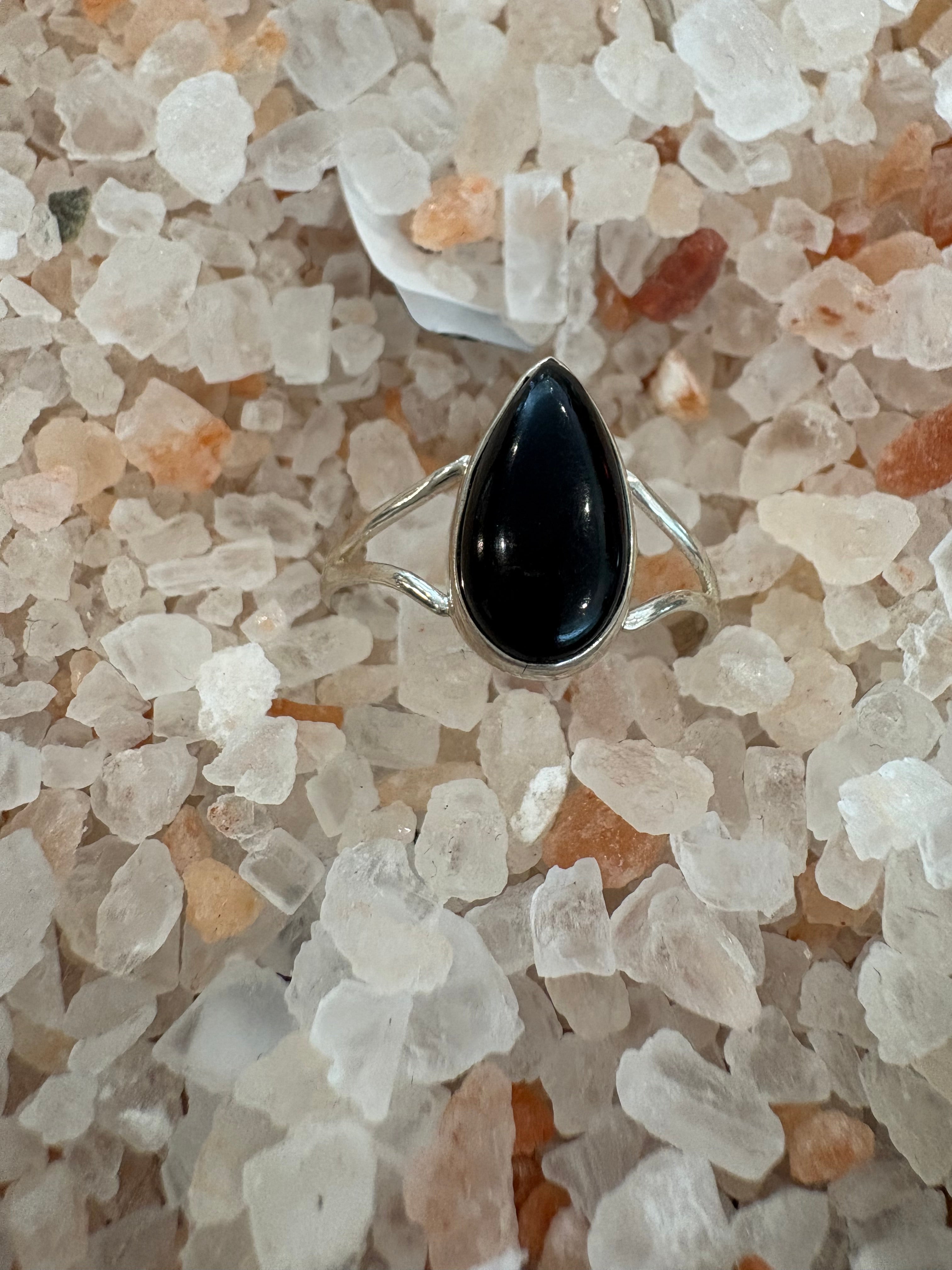 Onyx Silver tear Drop Ring