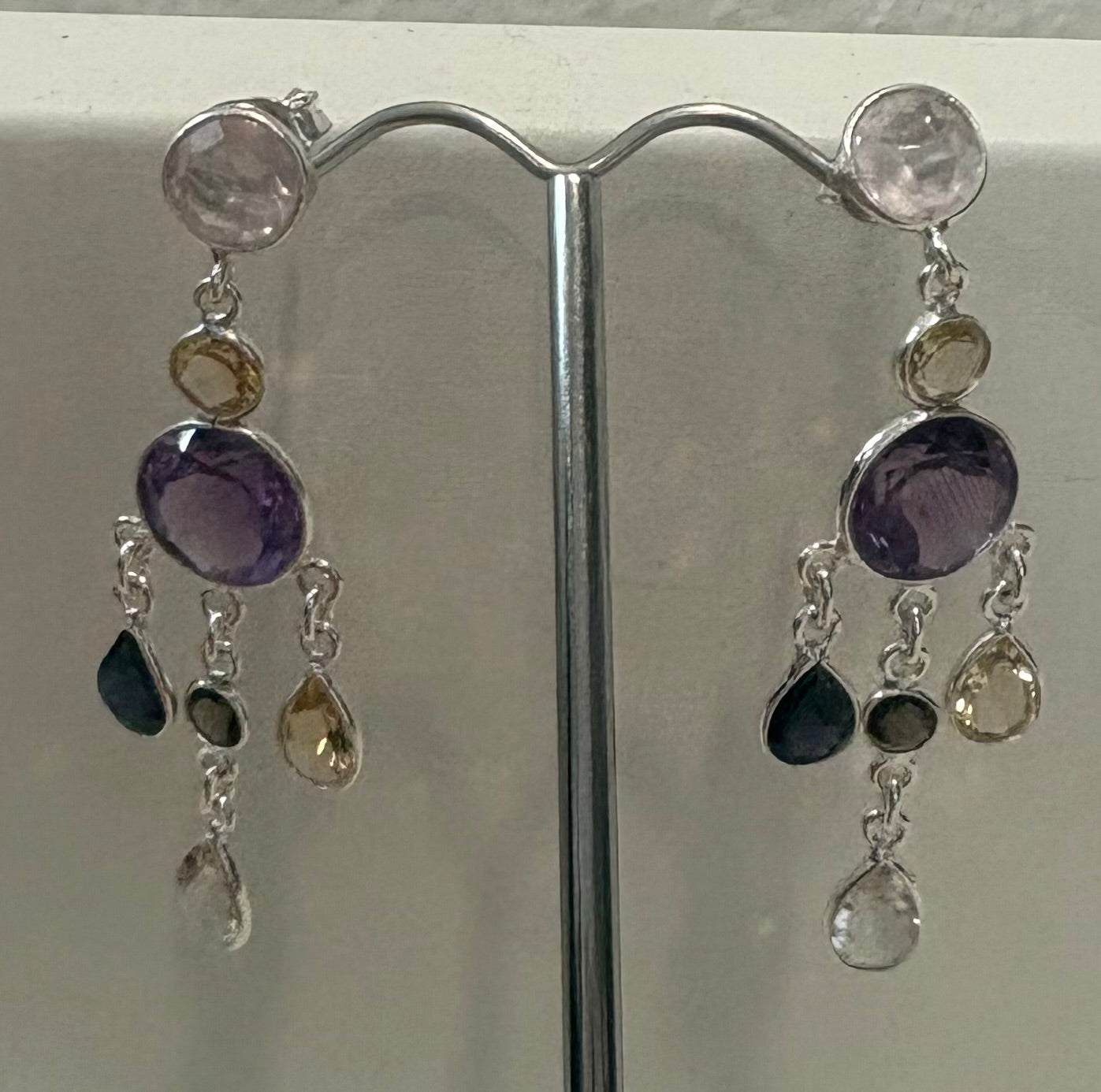 Multi Stone Silver Earrings