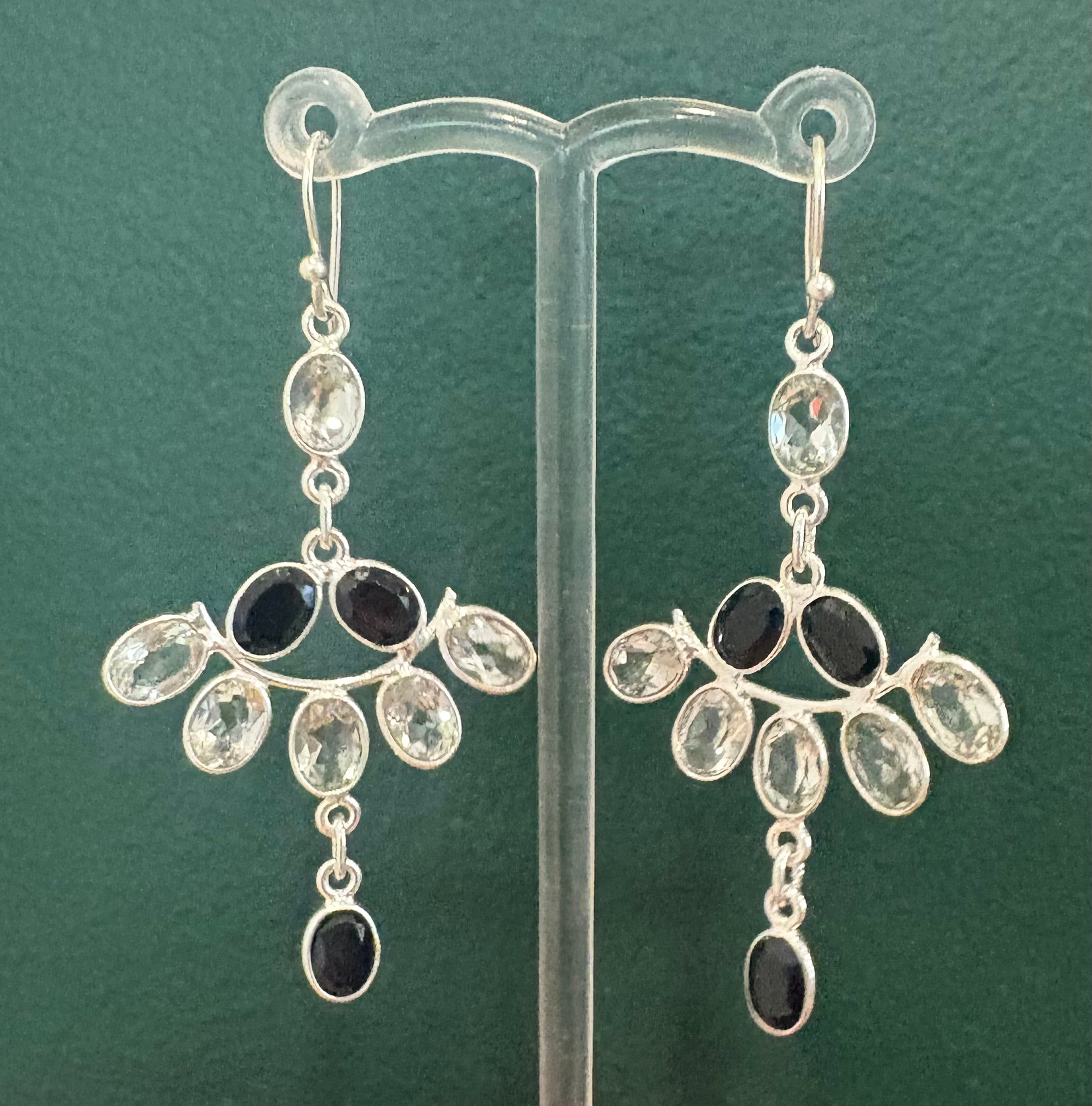 Multi Stone Onyx and Quartz Silver Earring