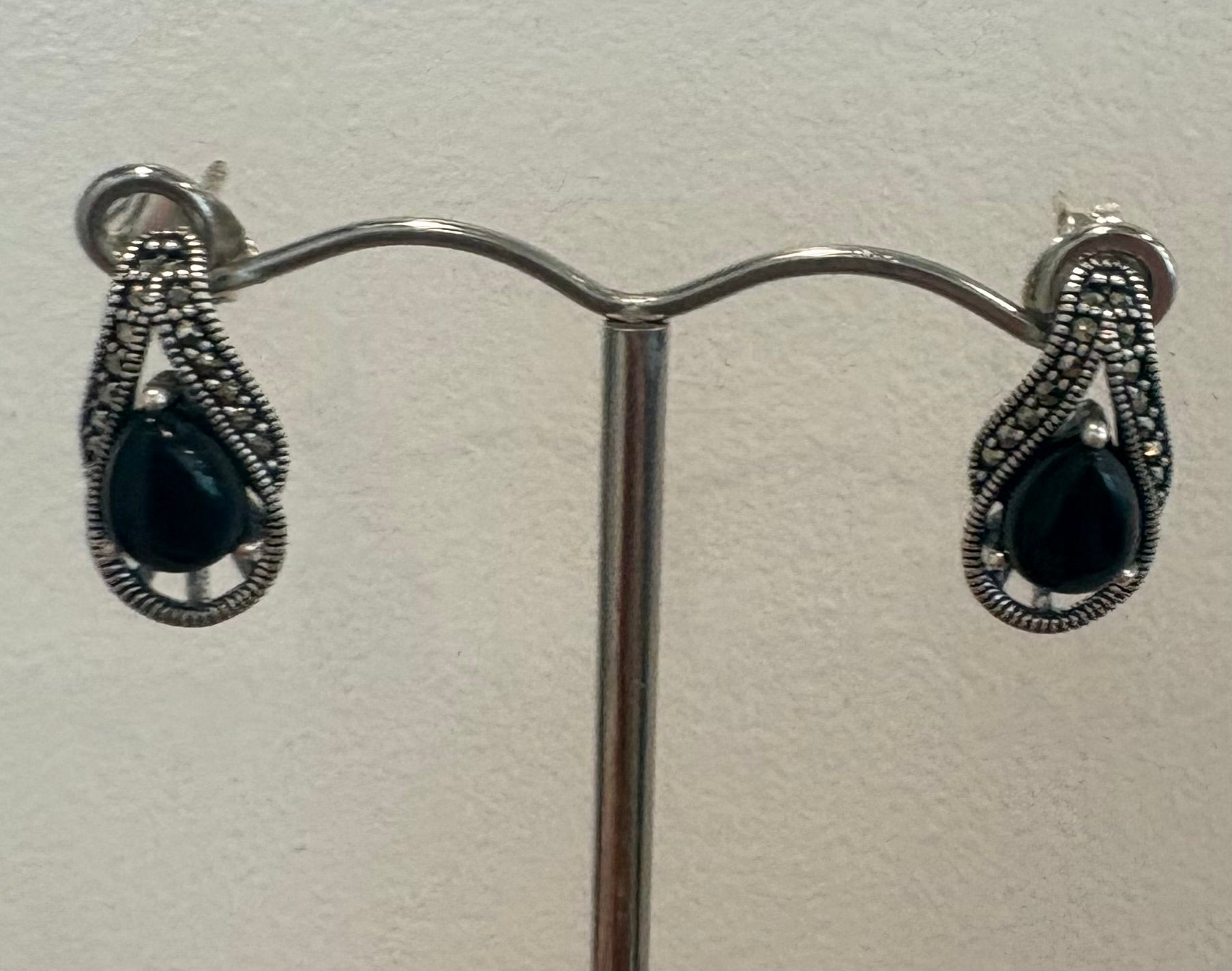 Onyx and Marcasite Silver Earrings