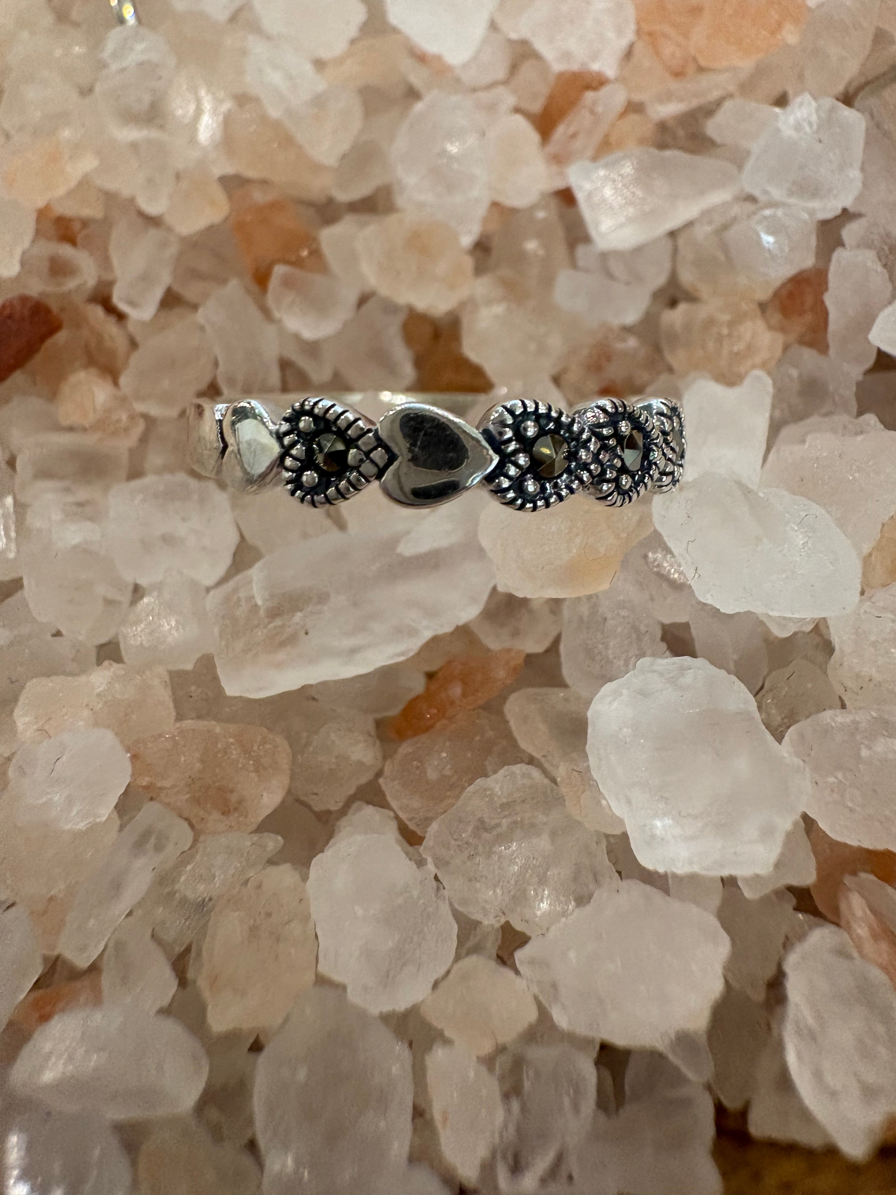 Marcasite Silver Hearts Ring