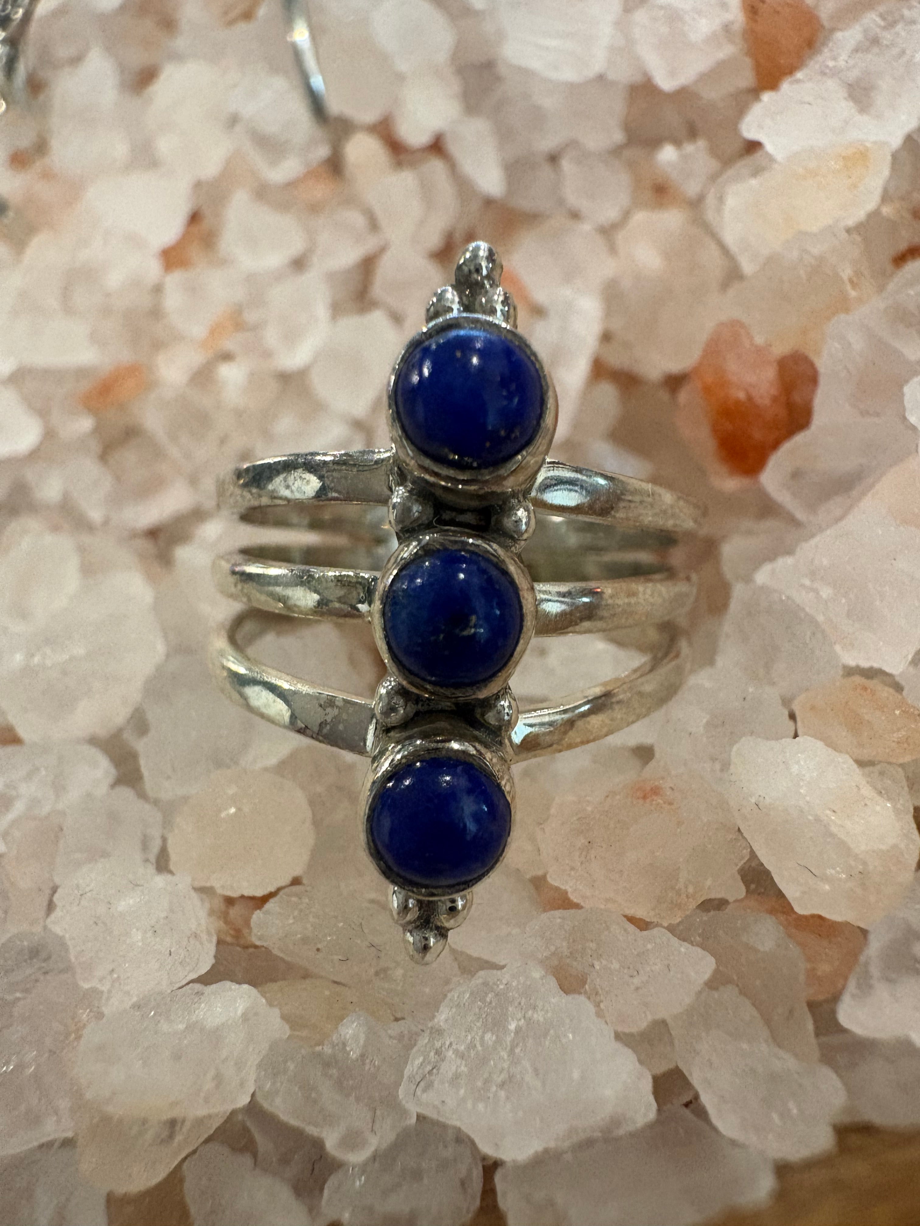 Lapis Lazuli 3 Stone Silver Ring