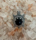 Onyx and Marcasite Silver Turtle Ring