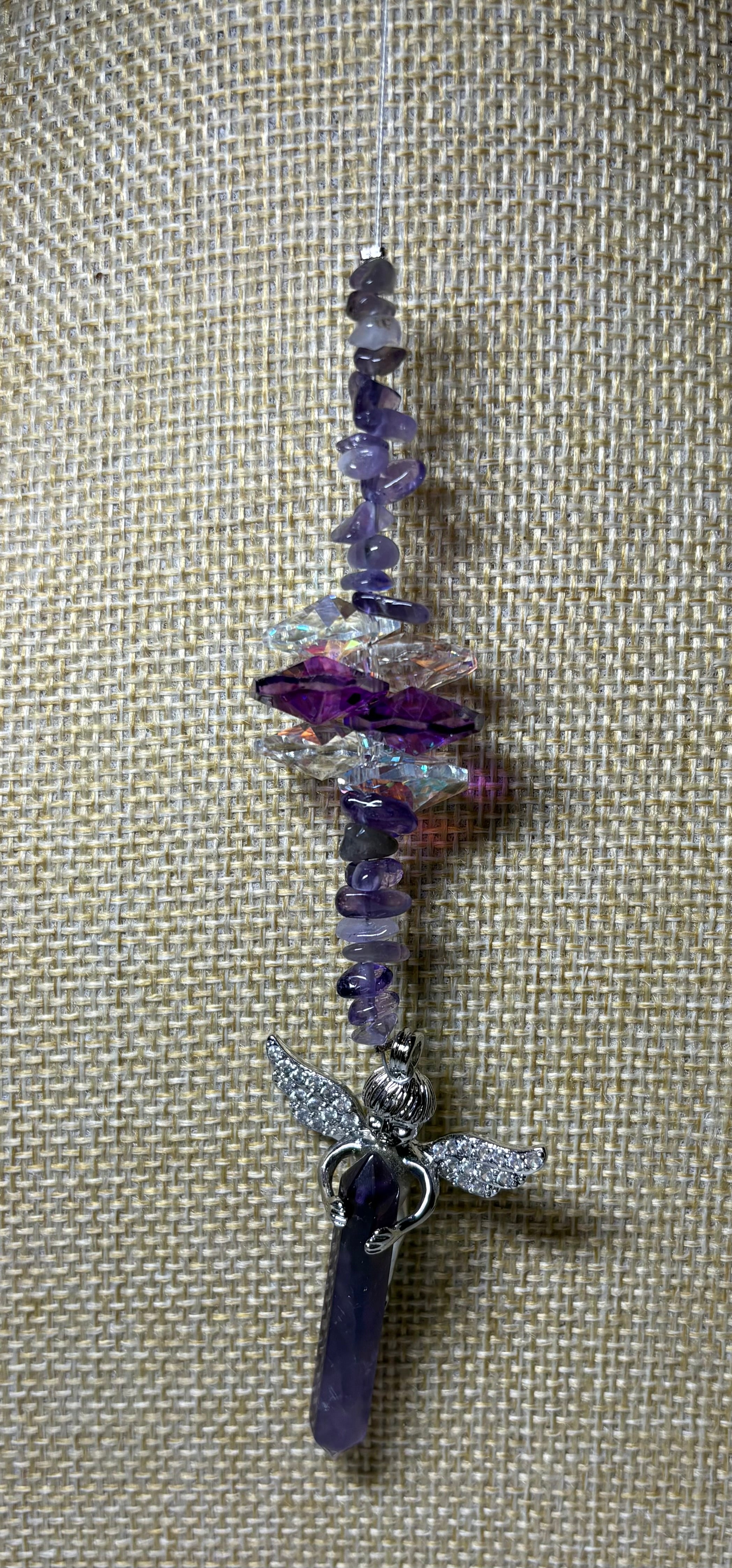 Silver Cherub Holding Crystal Sun Catcher