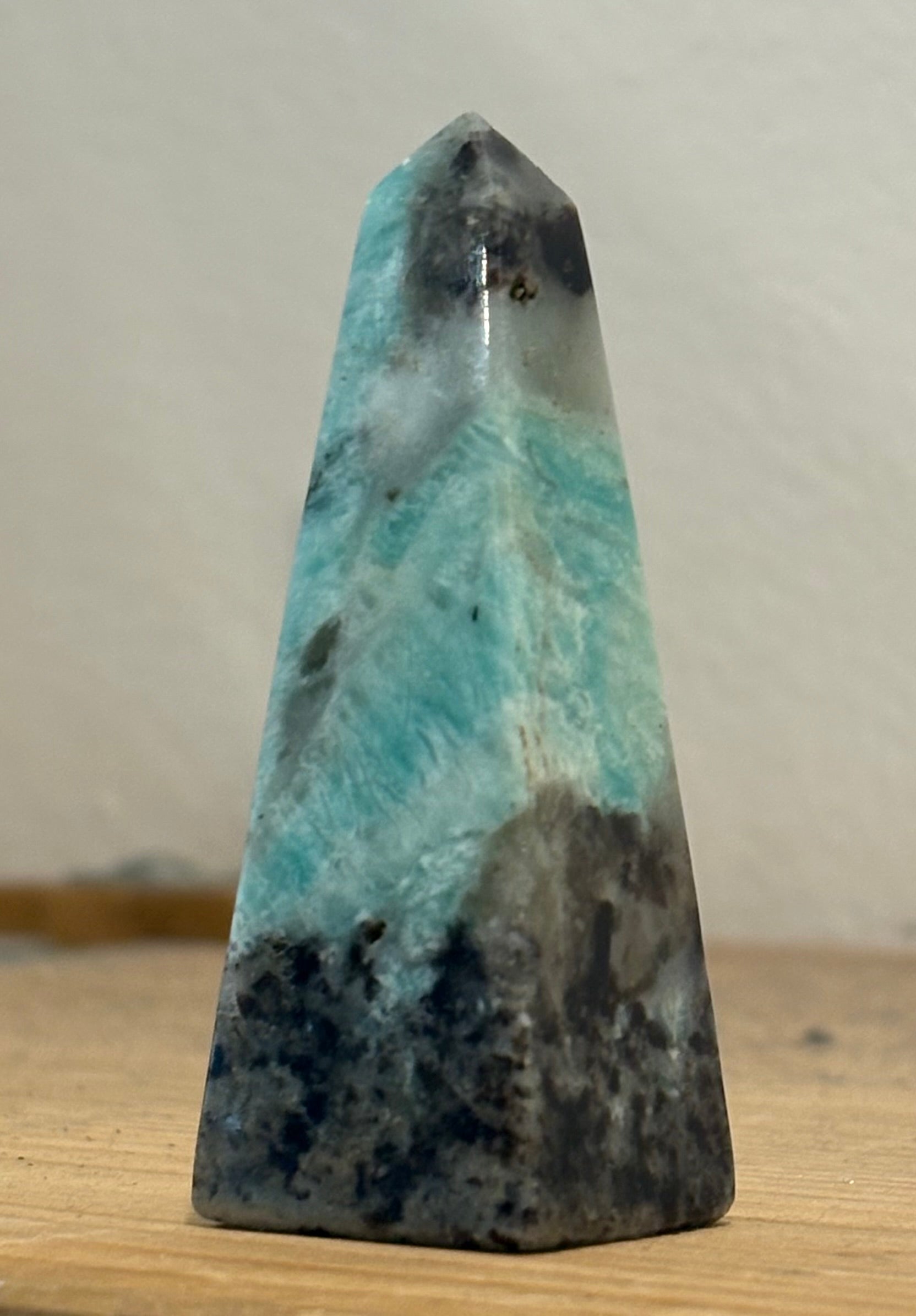 Amazonite, Black Tourmaline and Smoky Quartz Obelisk