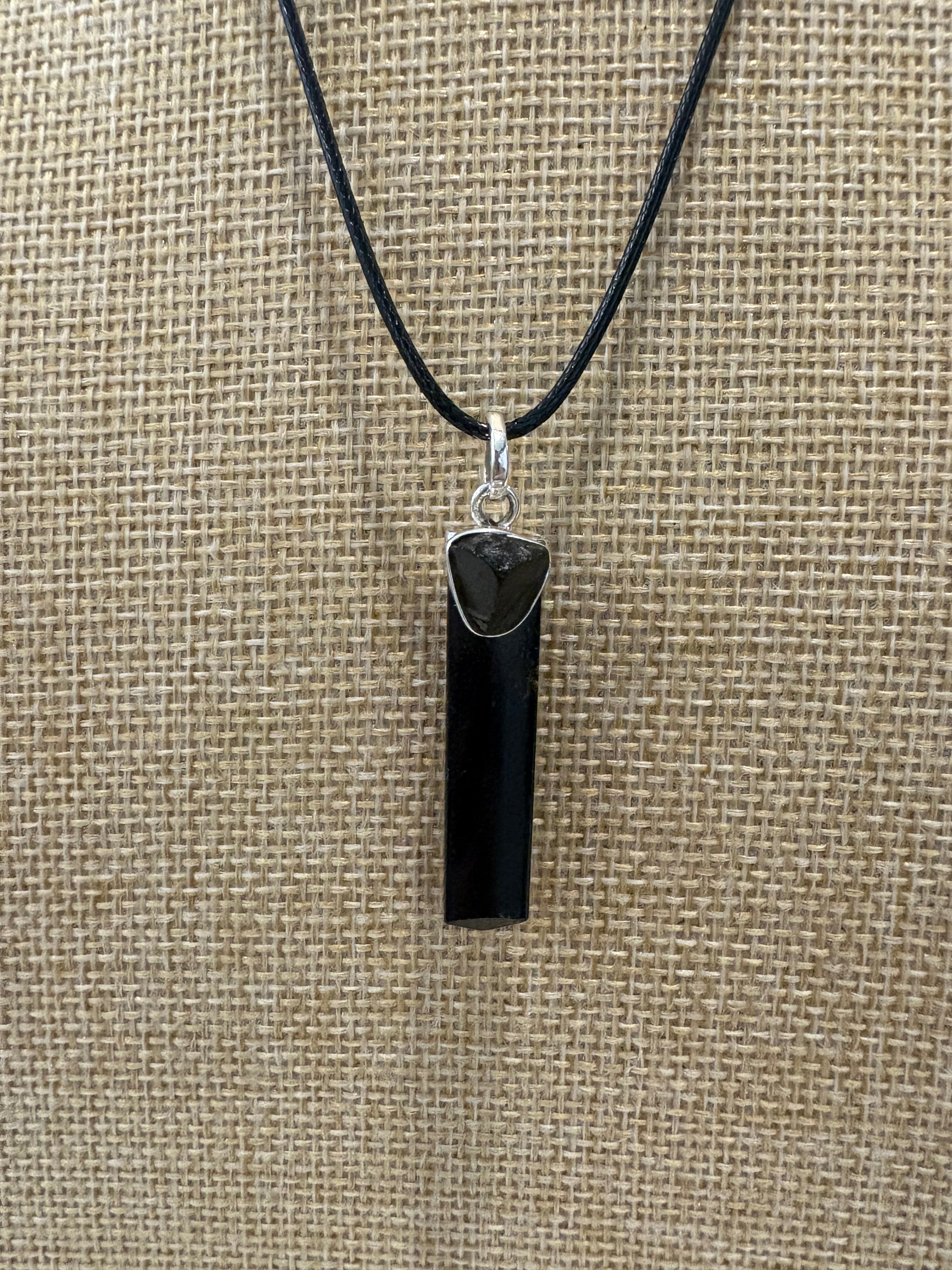 Moldavite and Black Tourmaline Pendant