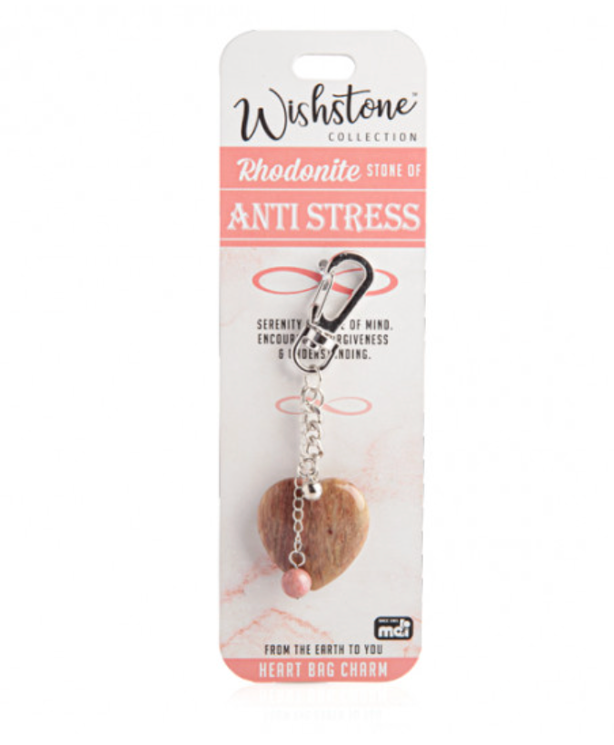 Wishstone Rhodonite Heart Bag Charm