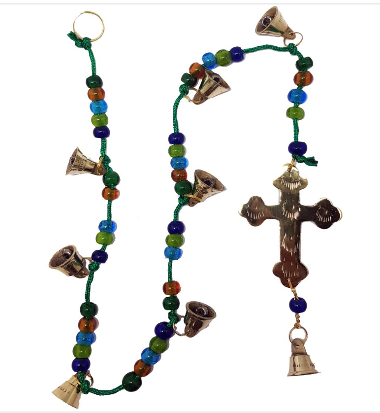 Brass Cross on Beaded Bells Cord