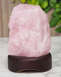 Rose Quartz Crystal Lamp on Timber Base
