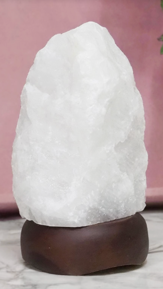 Milky White Quartz Lamp with Wooden Base