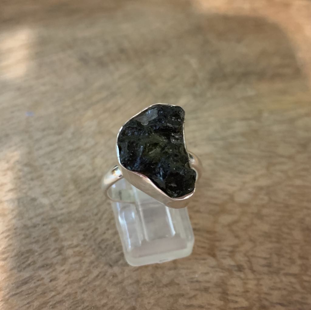 Moldavite Sterling Silver Ring Size 8
