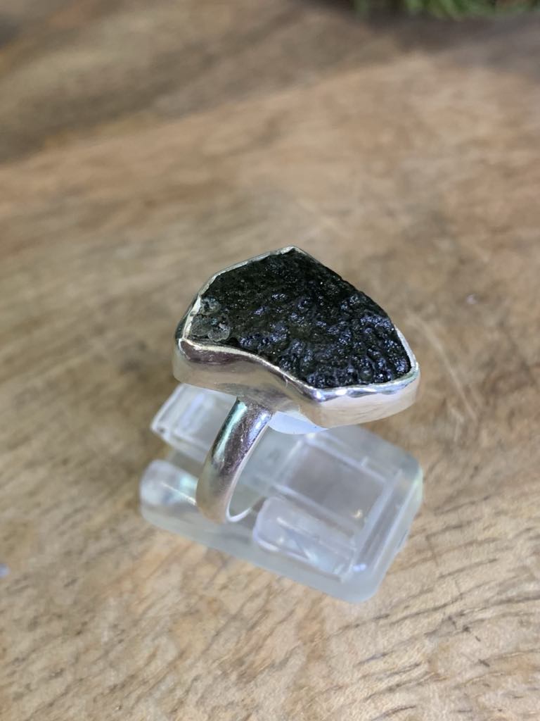 Moldavite Sterling Silver Ring Size 8