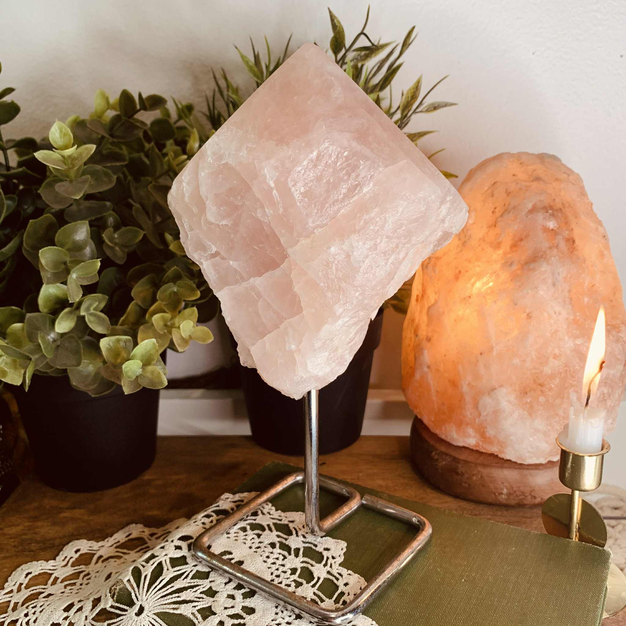Rose Quartz Freeform on Metal Stand