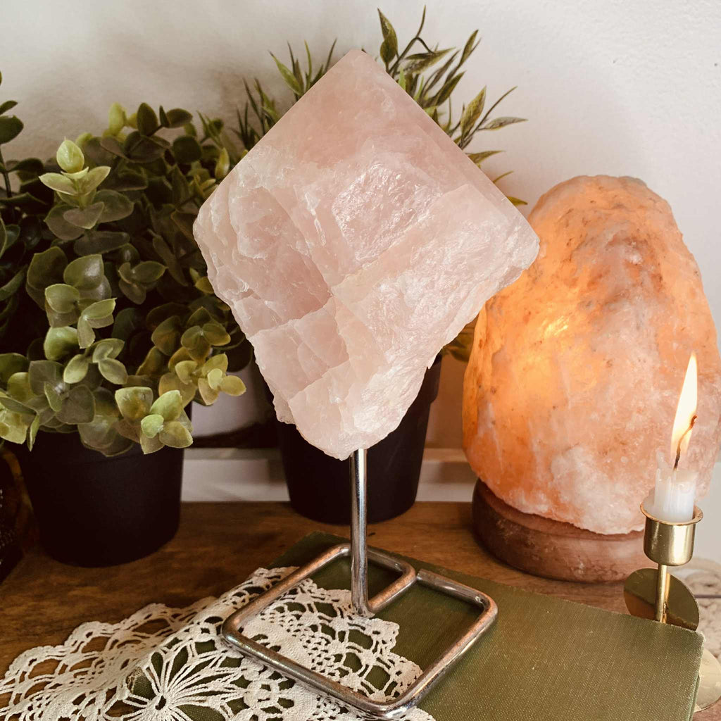Rose Quartz Freeform on Metal Stand