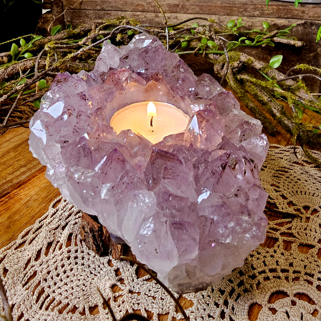Amethyst Cluster Tea Light Candle Holder