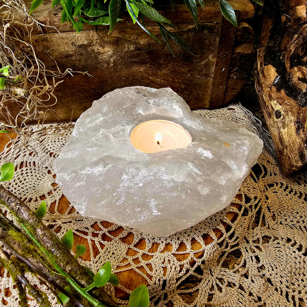 Clear Quartz Tea Light Candle Holder