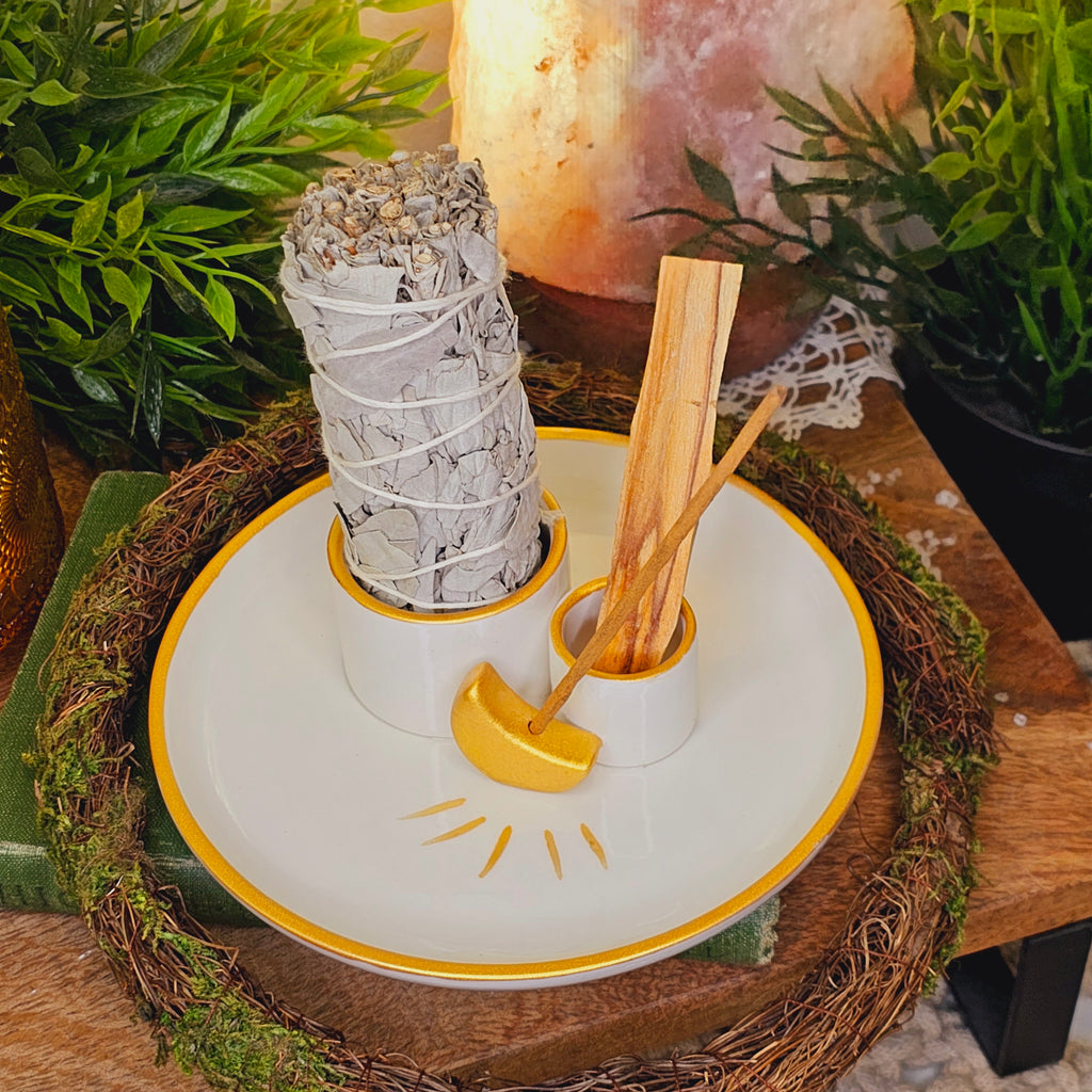 Sage/Palo Santo/Incense Holder in White Moon