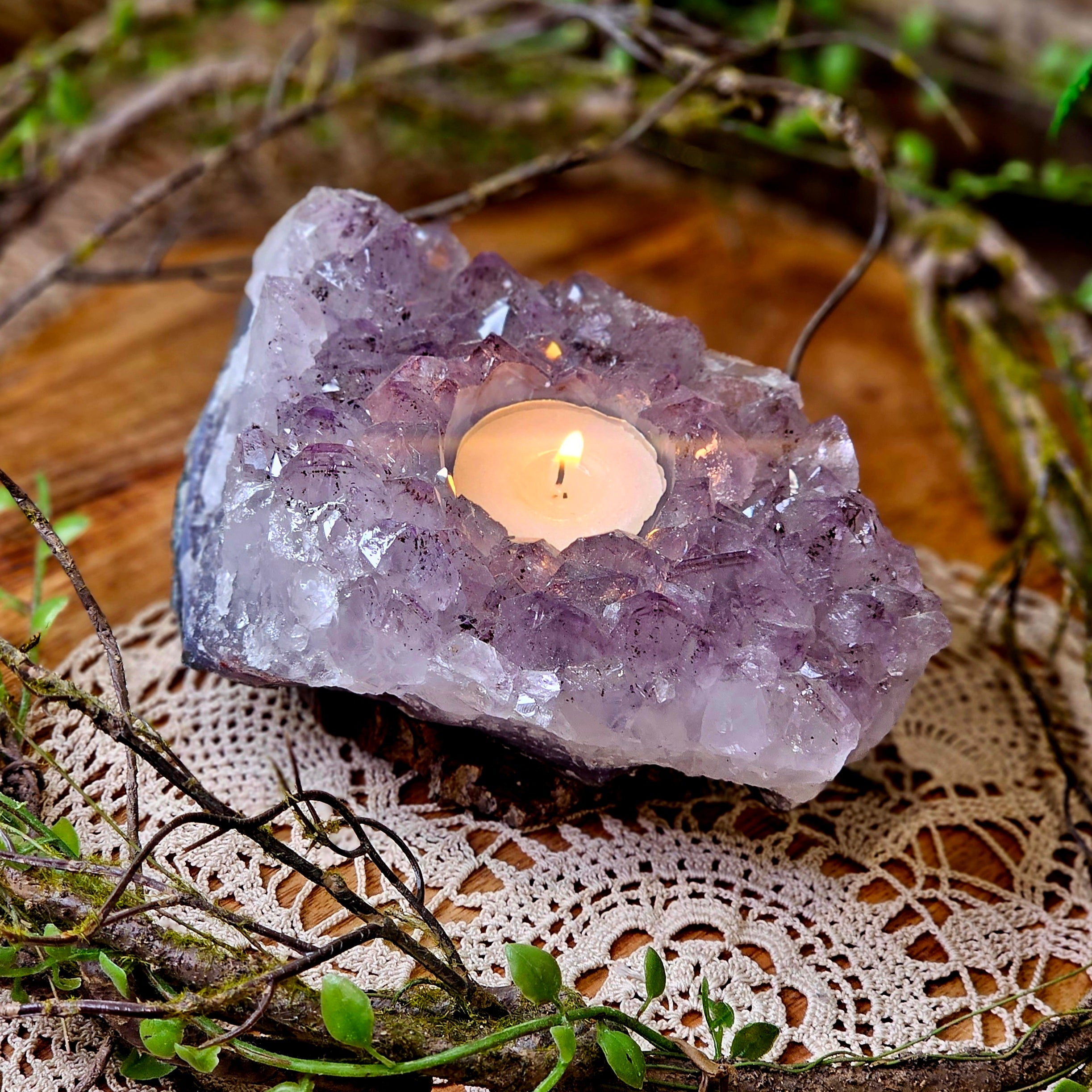 Amethyst Cluster Tea Light Candle Holder