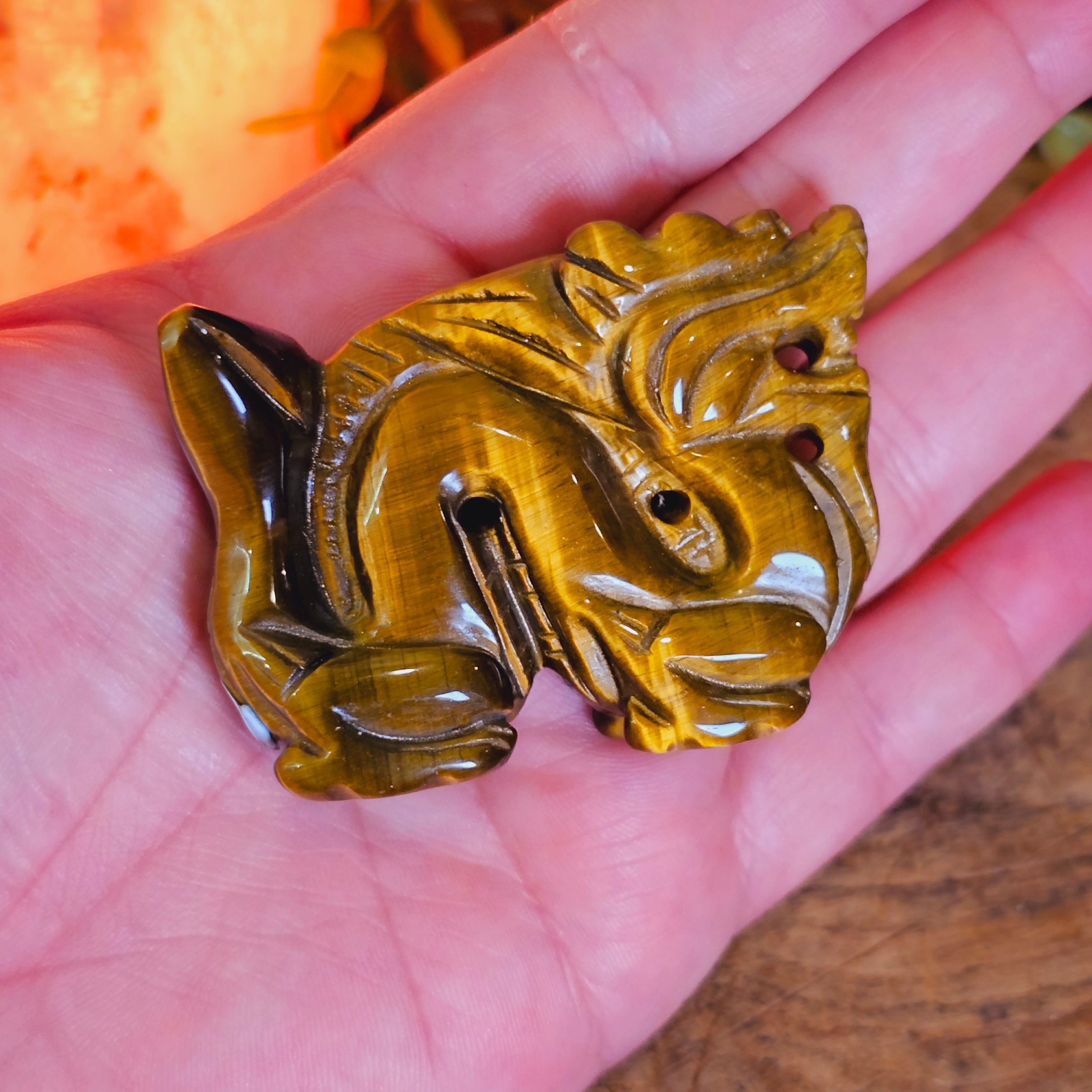 Tiger Eye Chinese Dragon Crystal Carving